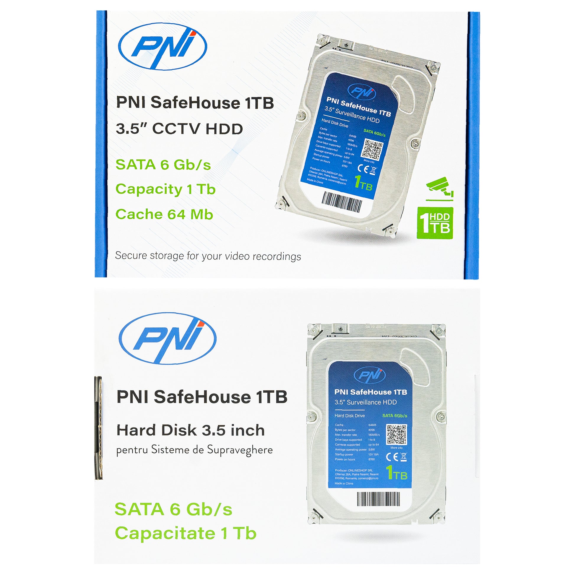 Hard Disk intern PNI SafeHouse 1TB 3.5" HDD, CCTV, 64MB, SATA III, 7200 RPM pentru sisteme de supraveghere