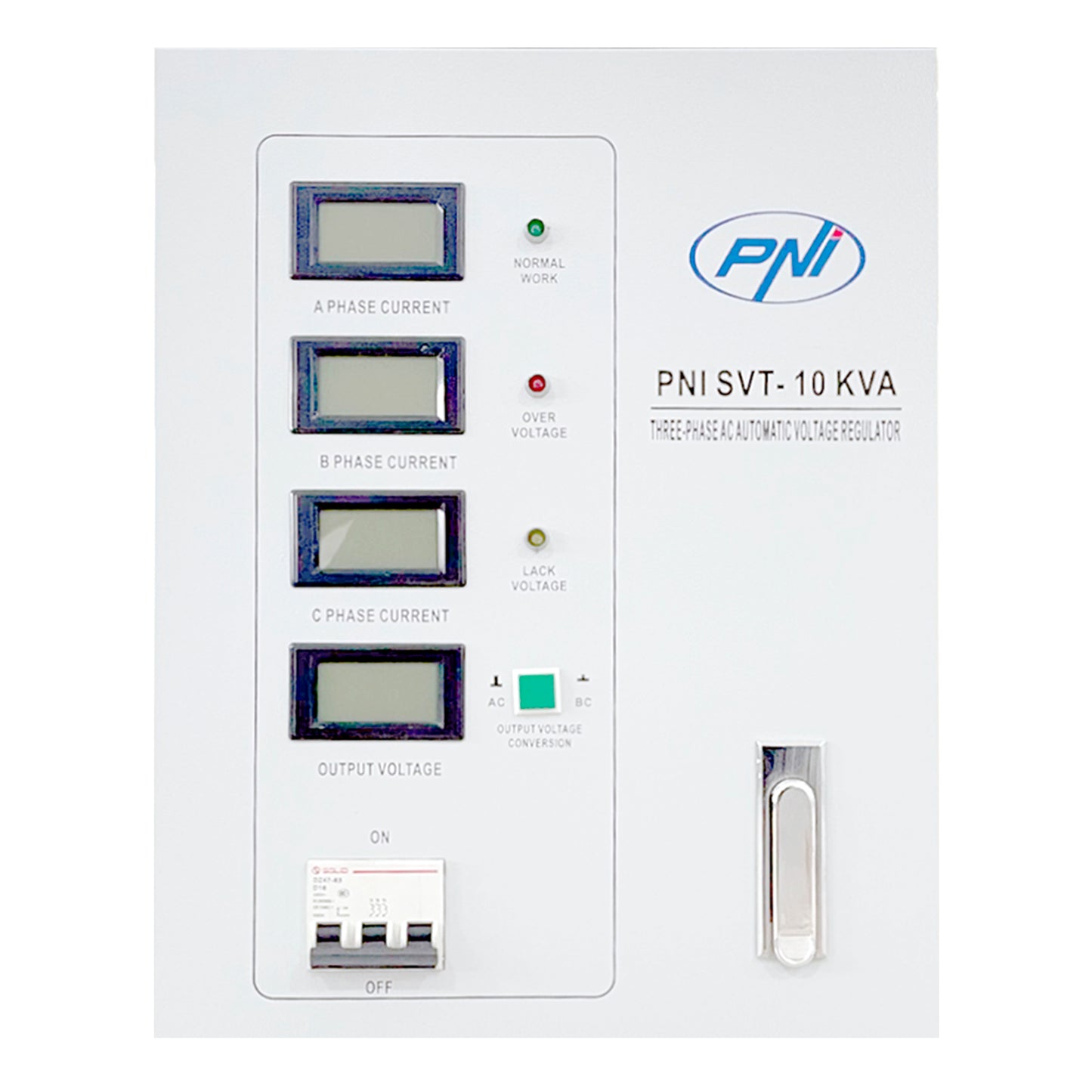 Stabilizator de tensiune trifazat PNI SVT-10K cu servomotor, 10000VA, 8000W, iesire 380V