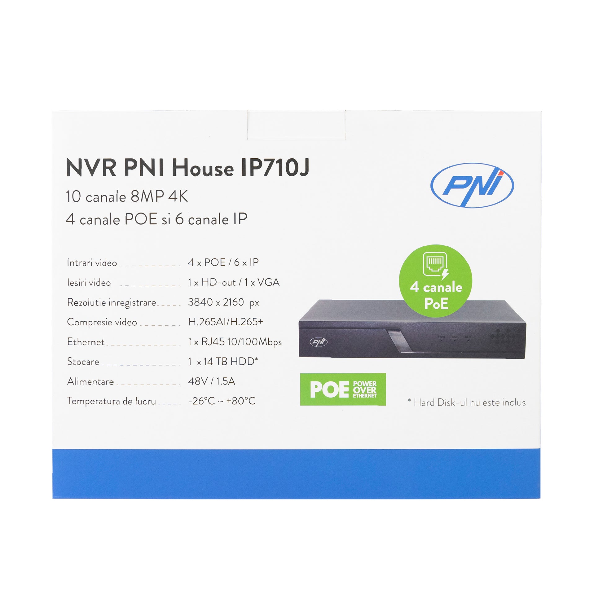 NVR POE PNI House IP710J, 10 canale 4K 8MP, 4 canale POE si 6 canale IP, negru