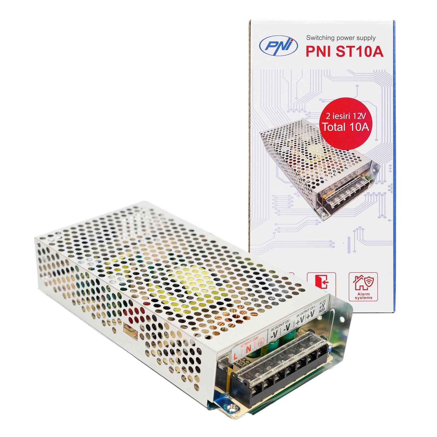 Sursa de tensiune in comutatie PNI ST10A 230V la 12V 10A stabilizata pentru sisteme de supraveghere