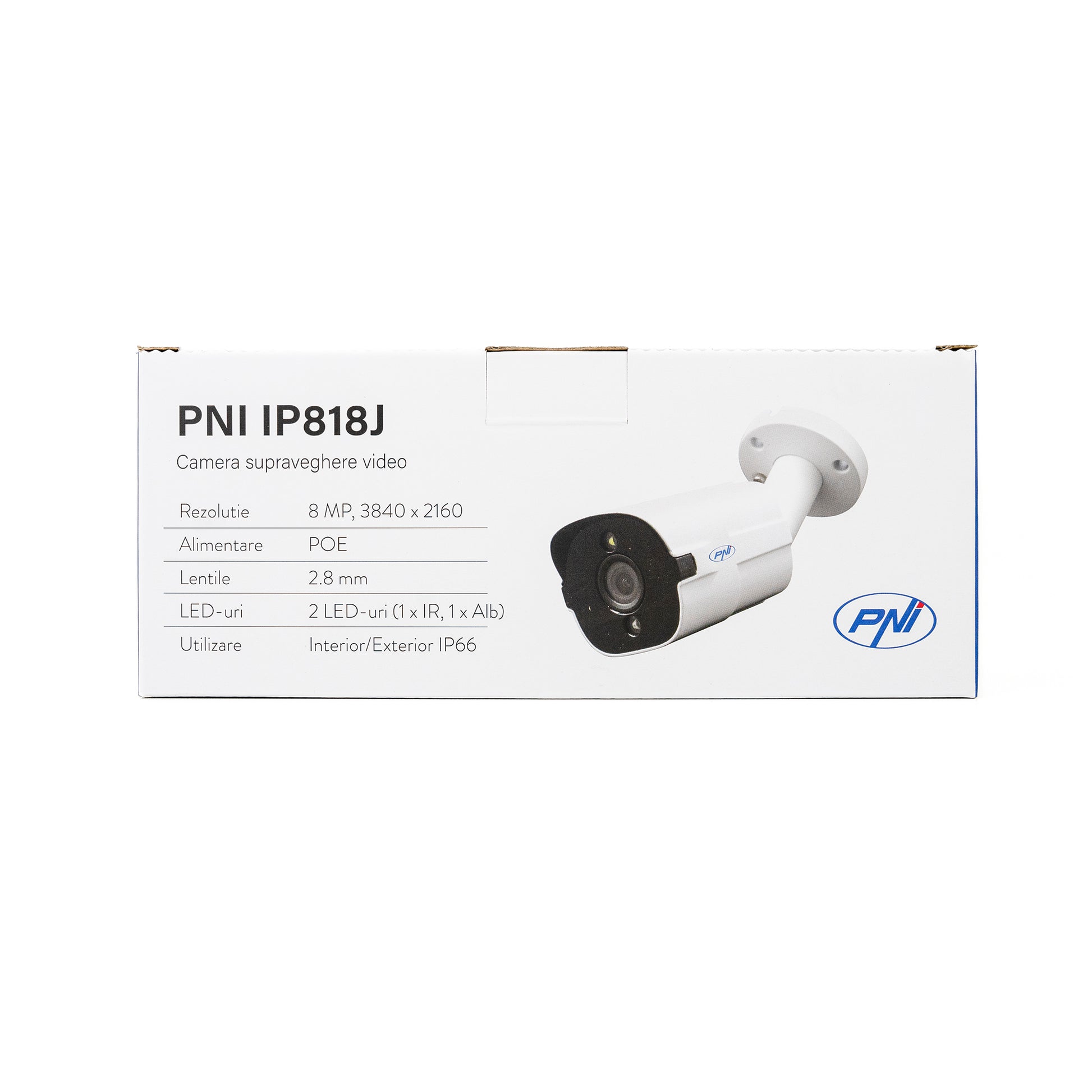 Camera supraveghere video PNI IP818J, POE, bullet 8MP, black light, lentila 2.8mm, pentru exterior, alb