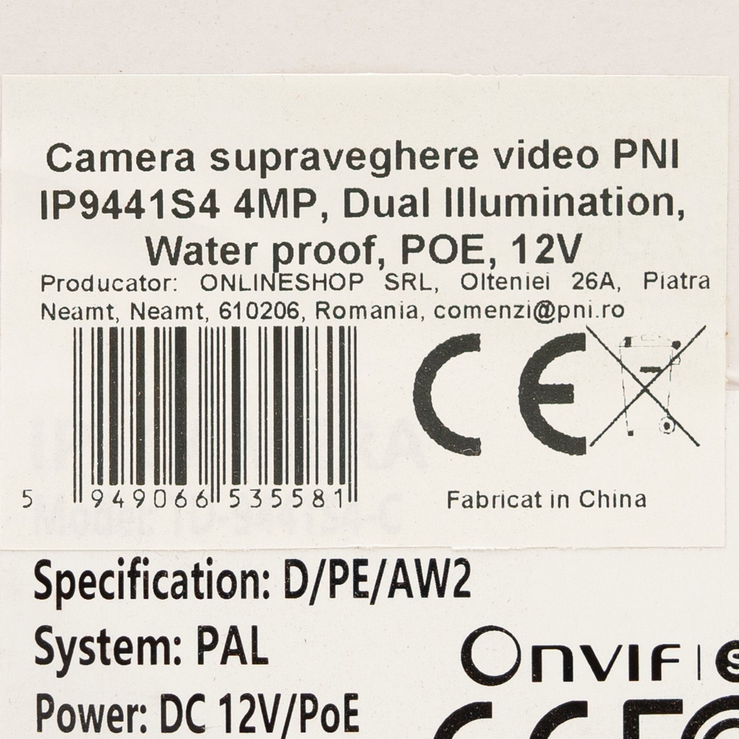 Camera supraveghere video PNI IP9441S4, 4MP, P2P, WDR,  Dual Illumination, slot microSD, 12V, POE, IP67