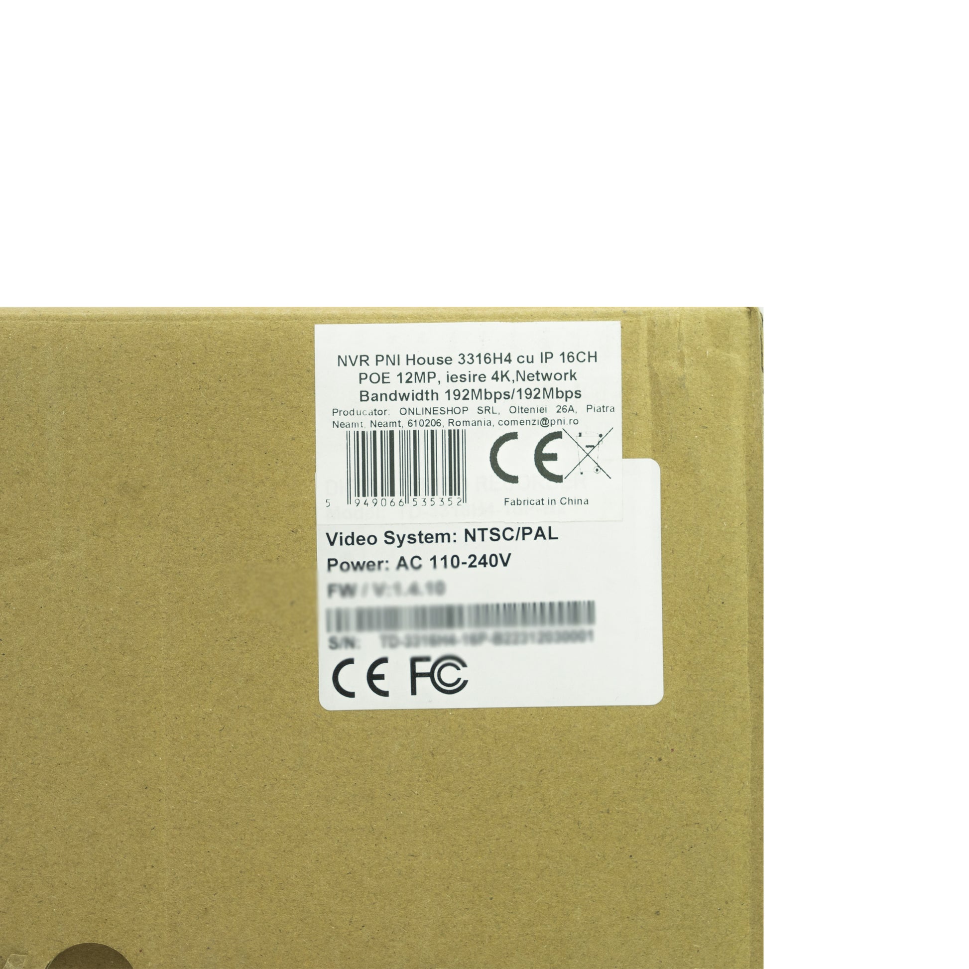 NVR PNI House 3316H4 cu IP 16CH POE 12MP, iesire 4K,Network Bandwidth 192Mbps/192Mbps, 2 x HDMI, 2 x LAN Gigabit, SATA x 4, E-SATA x 1