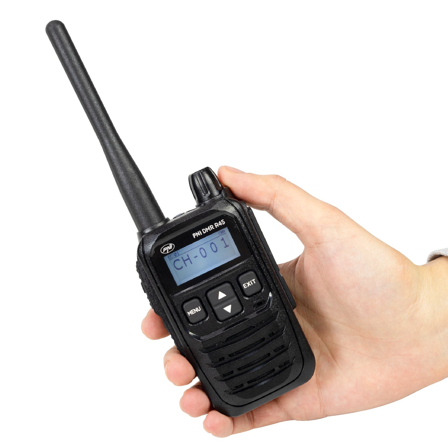 Statie radio portabila PNI DMR R45, digital si analogic, 446MHz, 16 canale digitale si 99 canale analogice, functie inregistrare voce, baterie Li-Ion 2000mAh
