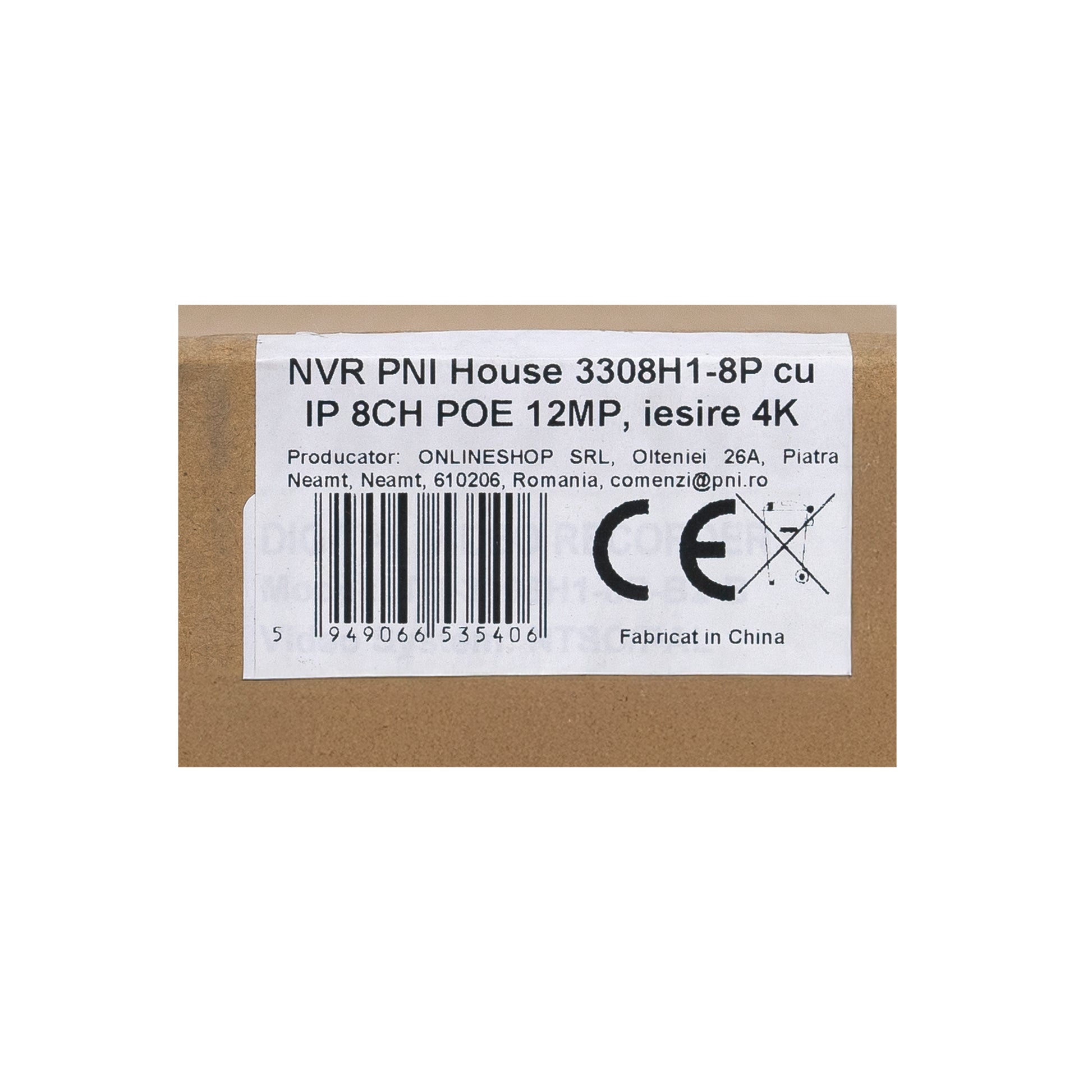 NVR PNI House 3308H1-8P cu IP 8CH POE 16MP, iesire 4K, functii AI, ONVIF, 1 x SATA 10TB, 1 x LAN Gigabit