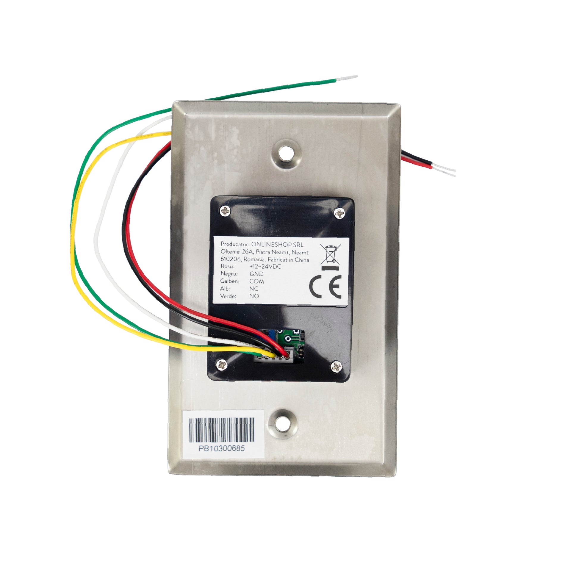 Intrerupator de acces incastrabil PNI PB103, fara atingere, NO/NC/COM, 12V/24V DC, LED stare, metalic, 5 fire