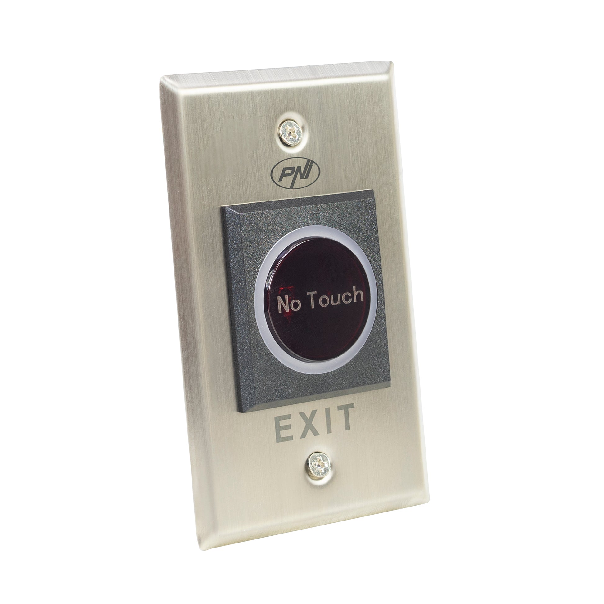 Intrerupator de acces incastrabil PNI PB103, fara atingere, NO/NC/COM, 12V/24V DC, LED stare, metalic, 5 fire