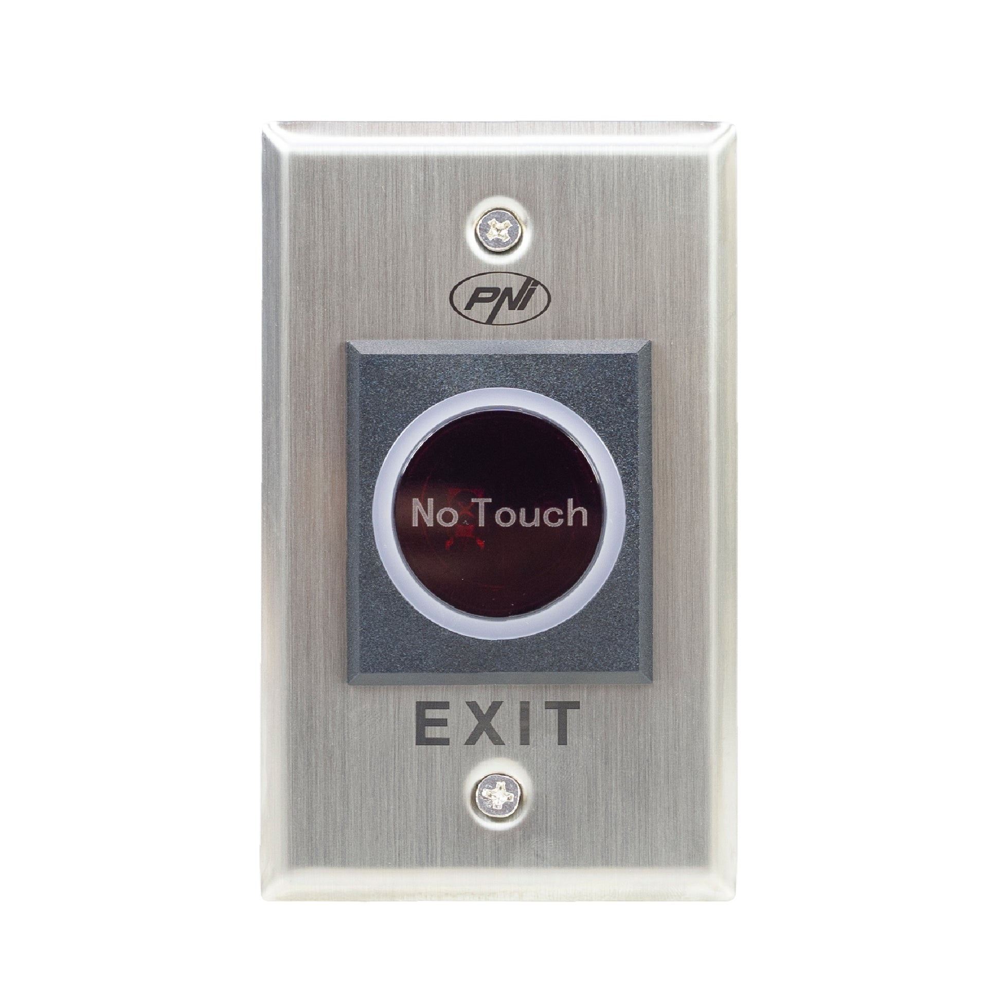 Intrerupator de acces incastrabil PNI PB103, fara atingere, NO/NC/COM, 12V/24V DC, LED stare, metalic, 5 fire