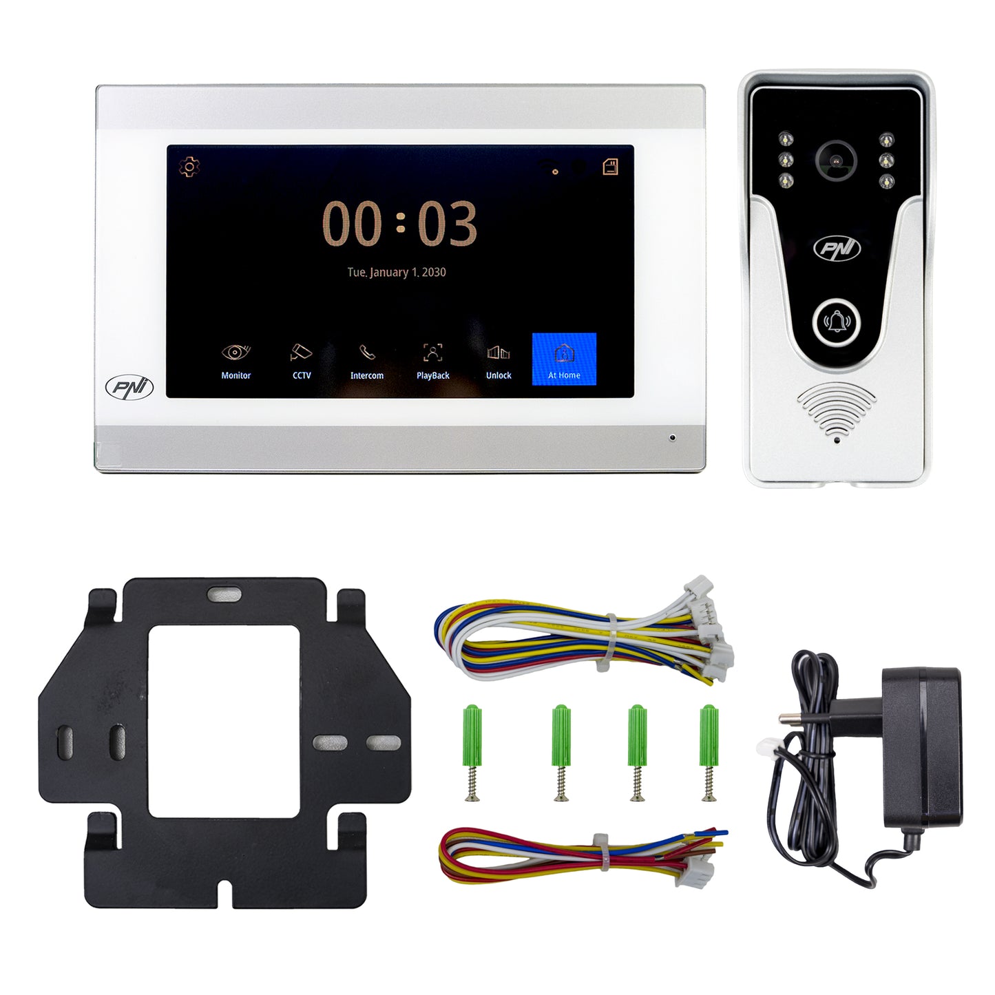 Interfon video inteligent PNI SafeHome PT750 WiFi, rezolutie Full HD 2MP 1080P, P2P, monitor interior, aplicatie dedicata Tuya Smart, integrare in scenarii si automatizari smart cu alte produse compatibile Tuya