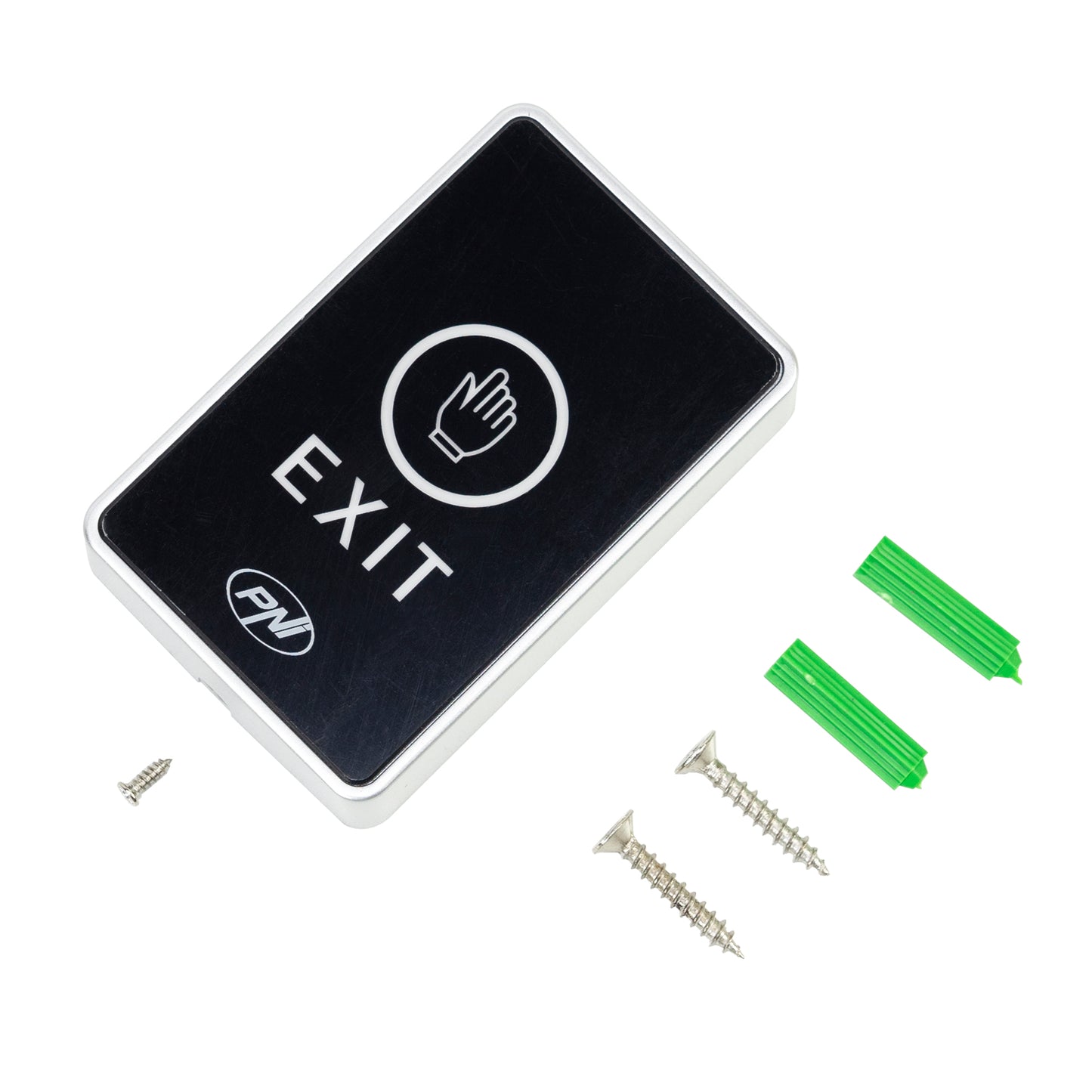 Intrerupator de acces PNI PB104, cu touch, montaj aplicat, NO/NC/COM, 12V/24V DC, LED stare, metalic, 5 fire, IP65