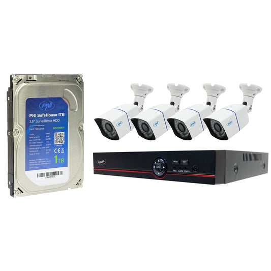 Kit supraveghere video AHD PNI House PTZ1500 cu 4 camere exterior 5MP si PNI SafeHouse 1TB inclus