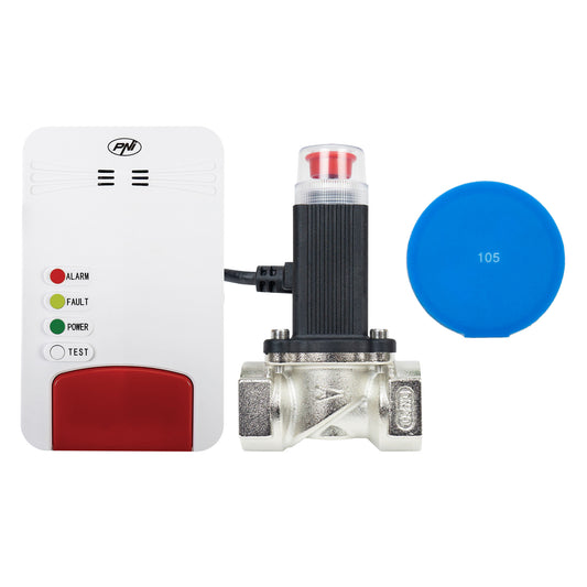 Pachet Kit senzor gaz inteligent si electrovalva PNI Safe House Smart Gas 300, WiFi, alertare sonora, aplicatie de mobil Tuya Smart cu sticky Pad Blue inclus