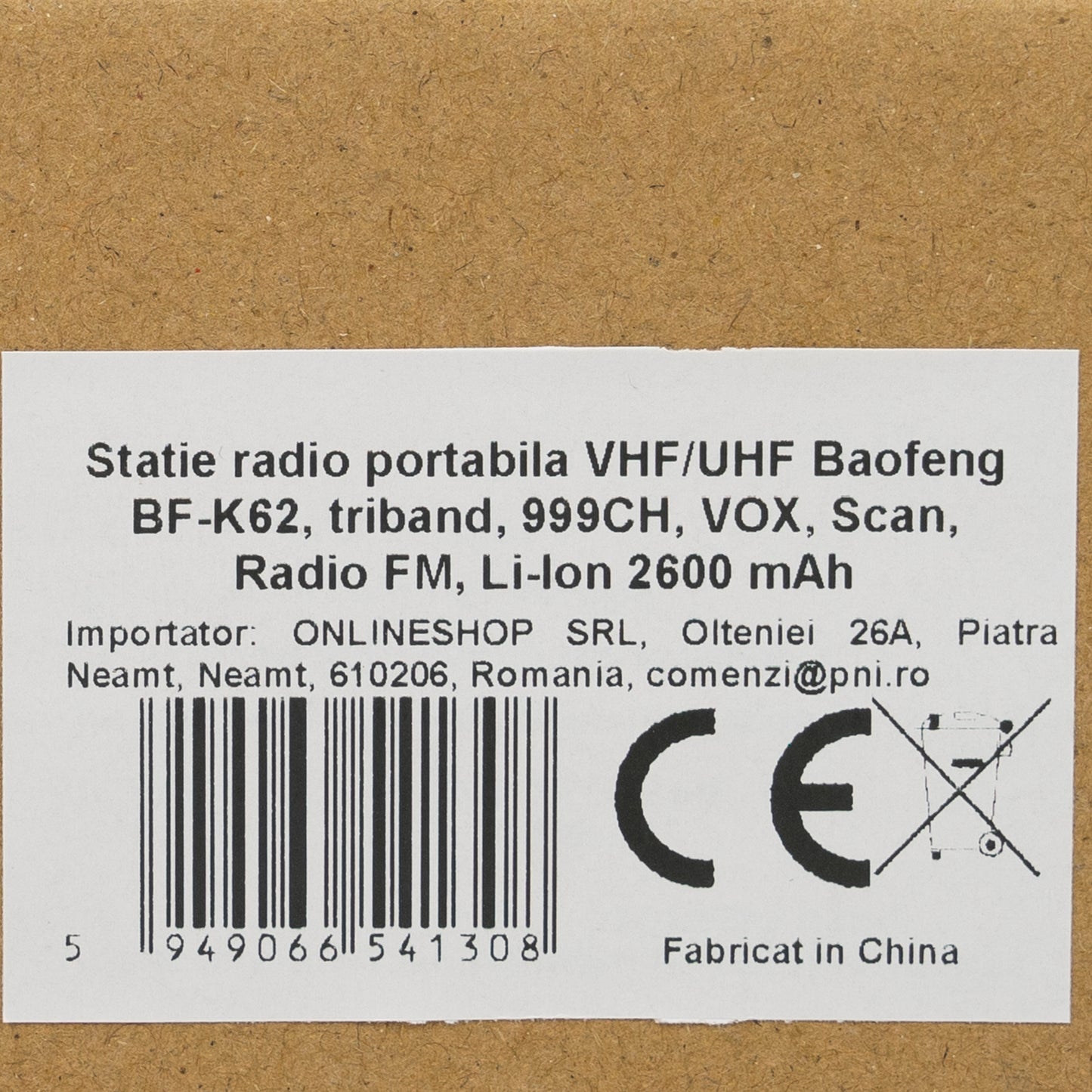 Statie radio portabila VHF/UHF Baofeng BF-K62, triband, 999CH, VOX, Scan, Radio FM, Li-Ion 2600 mAh