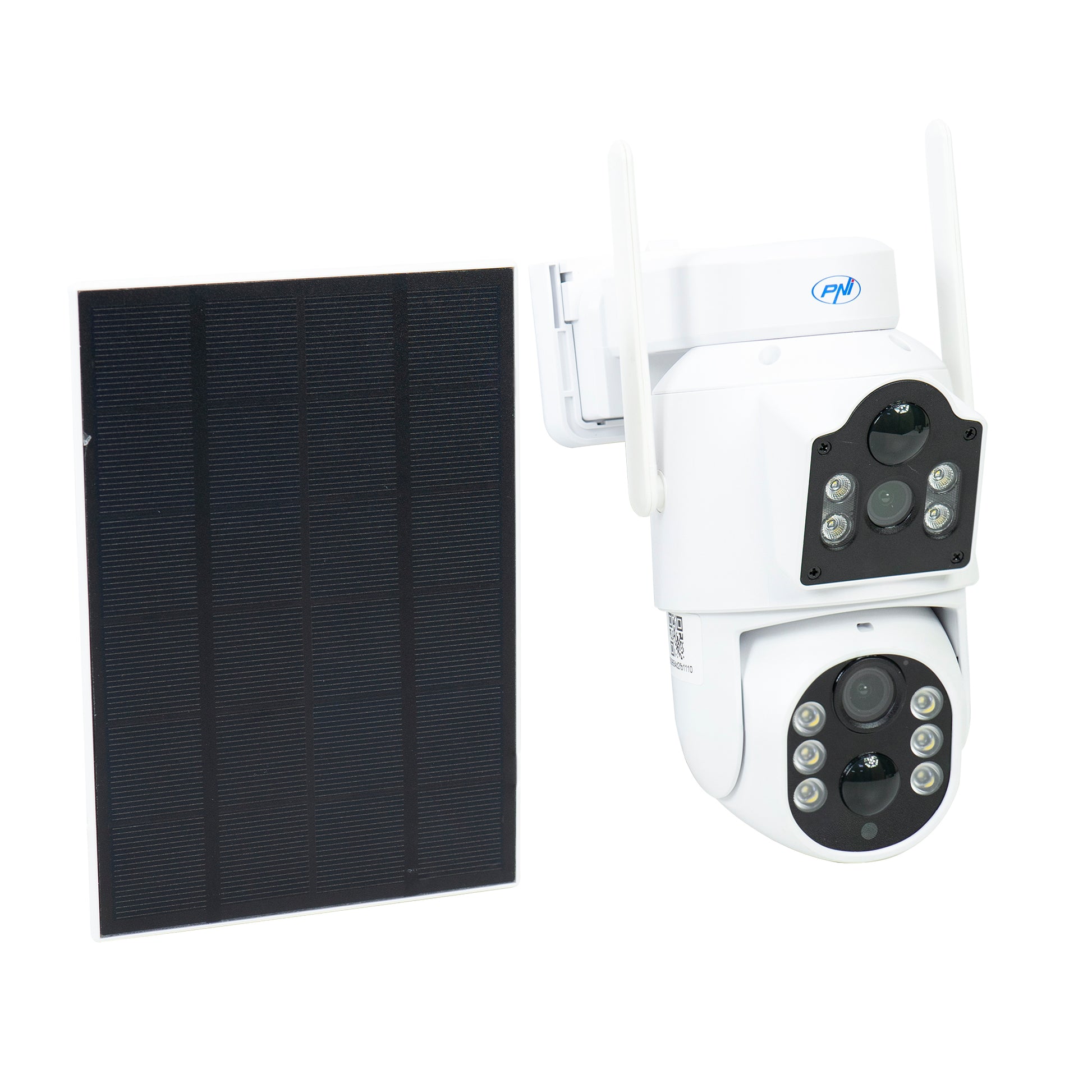 Pachet Camera supraveghere video PNI IP792, dual lens 2MP + 2MP, panou solar 3W si card de memorie MicroSD PNI 128GB inclus