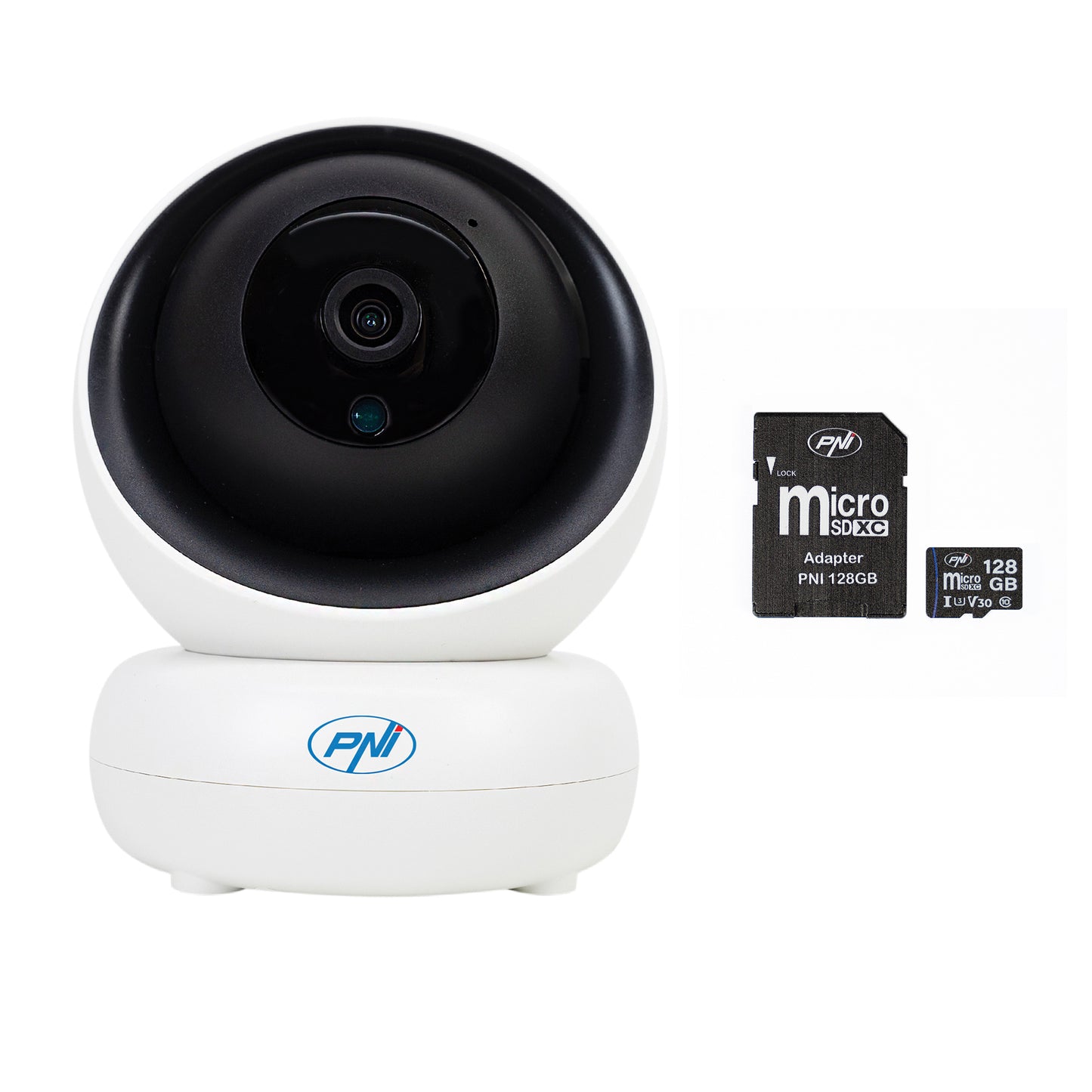 Pachet Camera supraveghere video PNI IP735 3Mp cu IP P2P + Card de memorie MicroSD PNI 128GB cu adaptor SD