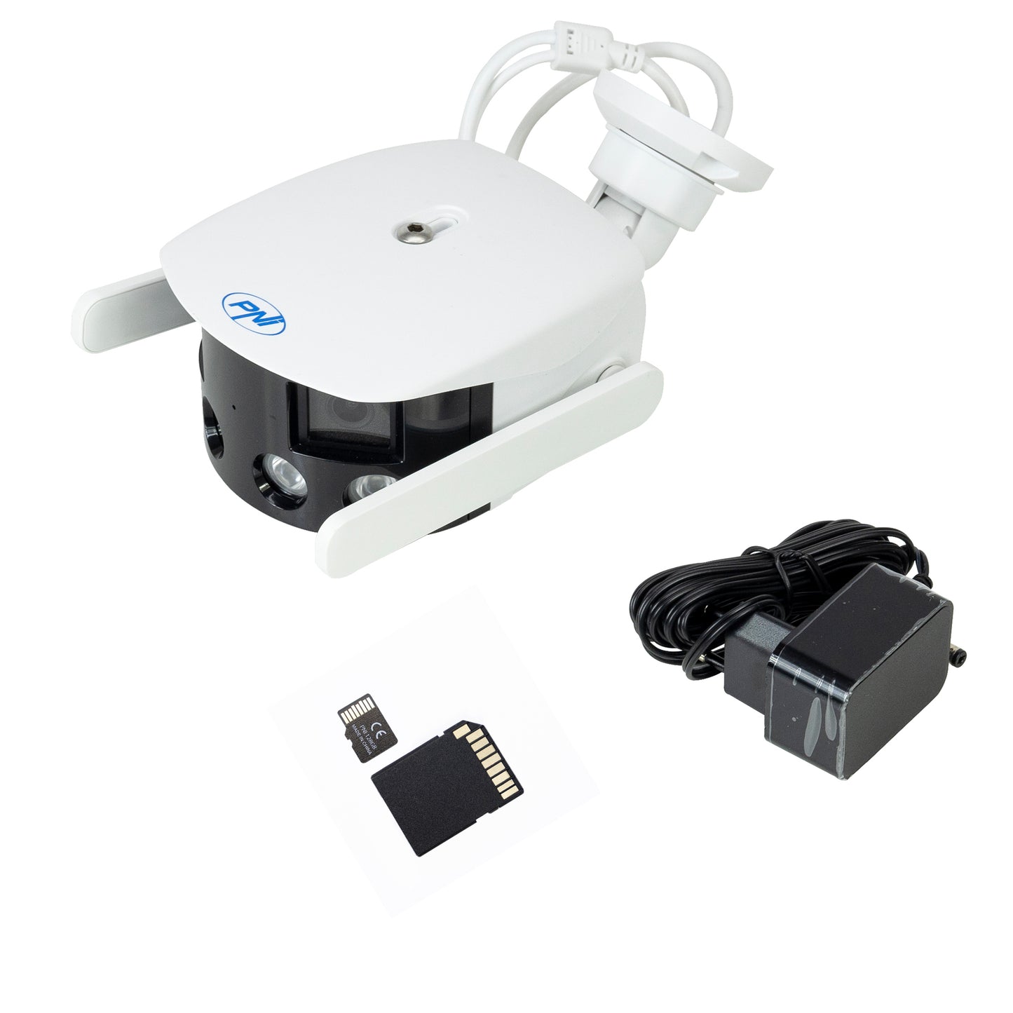 Pachet Camera supraveghere video PNI IP590, wireless, cu IP, Dual lens, 2 x 2MP + Card de memorie MicroSD PNI 128GB cu adaptor SD