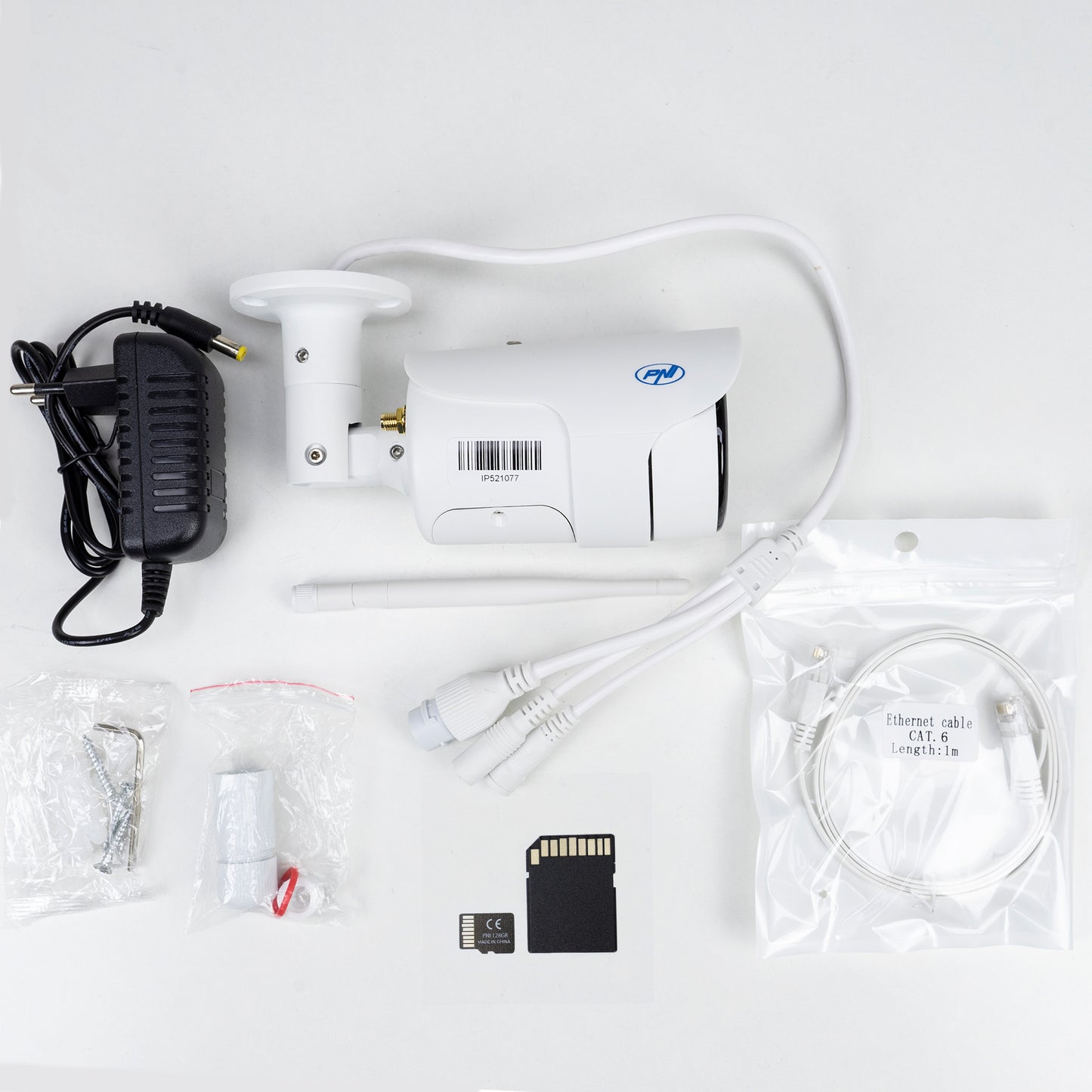 Pachet Camera supraveghere video PNI House IP52 2MP 1080P wireless cu IP + Card de memorie MicroSD PNI 128GB cu adaptor SD