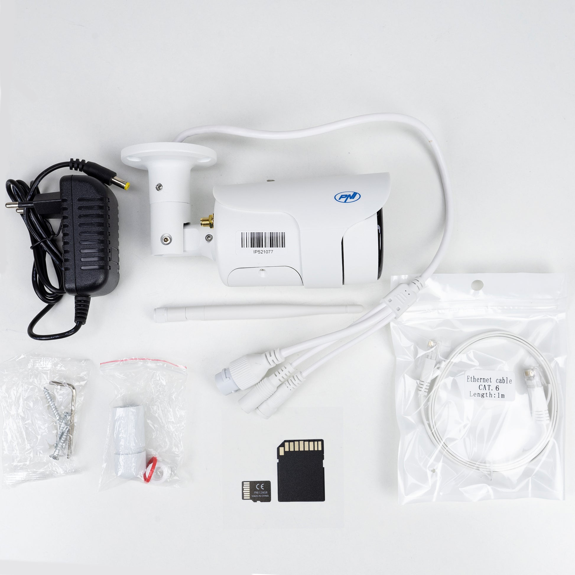 Pachet Camera supraveghere video PNI House IP52 2MP 1080P wireless cu IP + Card de memorie MicroSD PNI 128GB cu adaptor SD