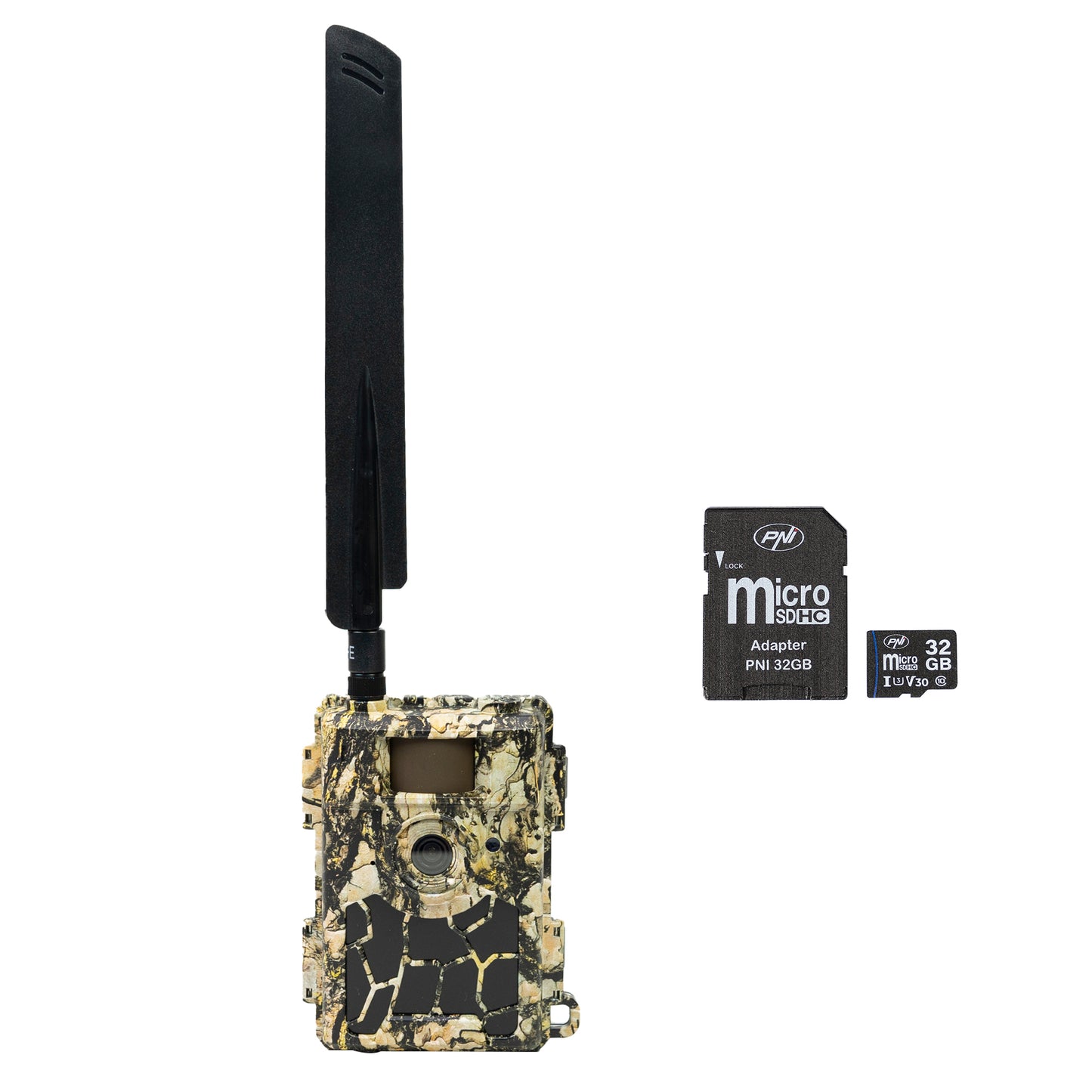 Pachet Camera vanatoare PNI Hunting 480C PRO, 24MP, cu Internet 4G, GPS + Card de memorie MicroSD PNI 32GB cu adaptor SD