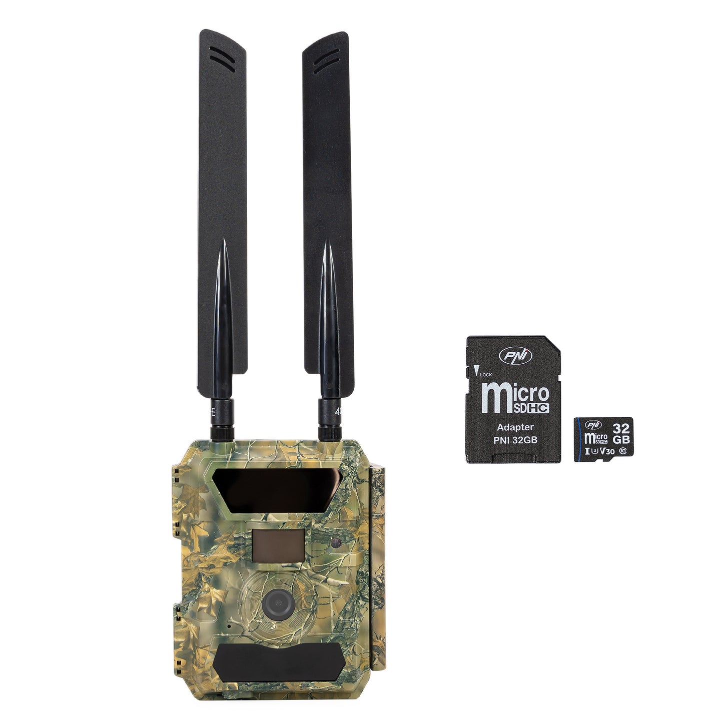 Pachet Camera vanatoare PNI Hunting 400C PRO 24MP cu Internet 4G LTE, GPS + Card de memorie MicroSD PNI 32GB cu adaptor SD