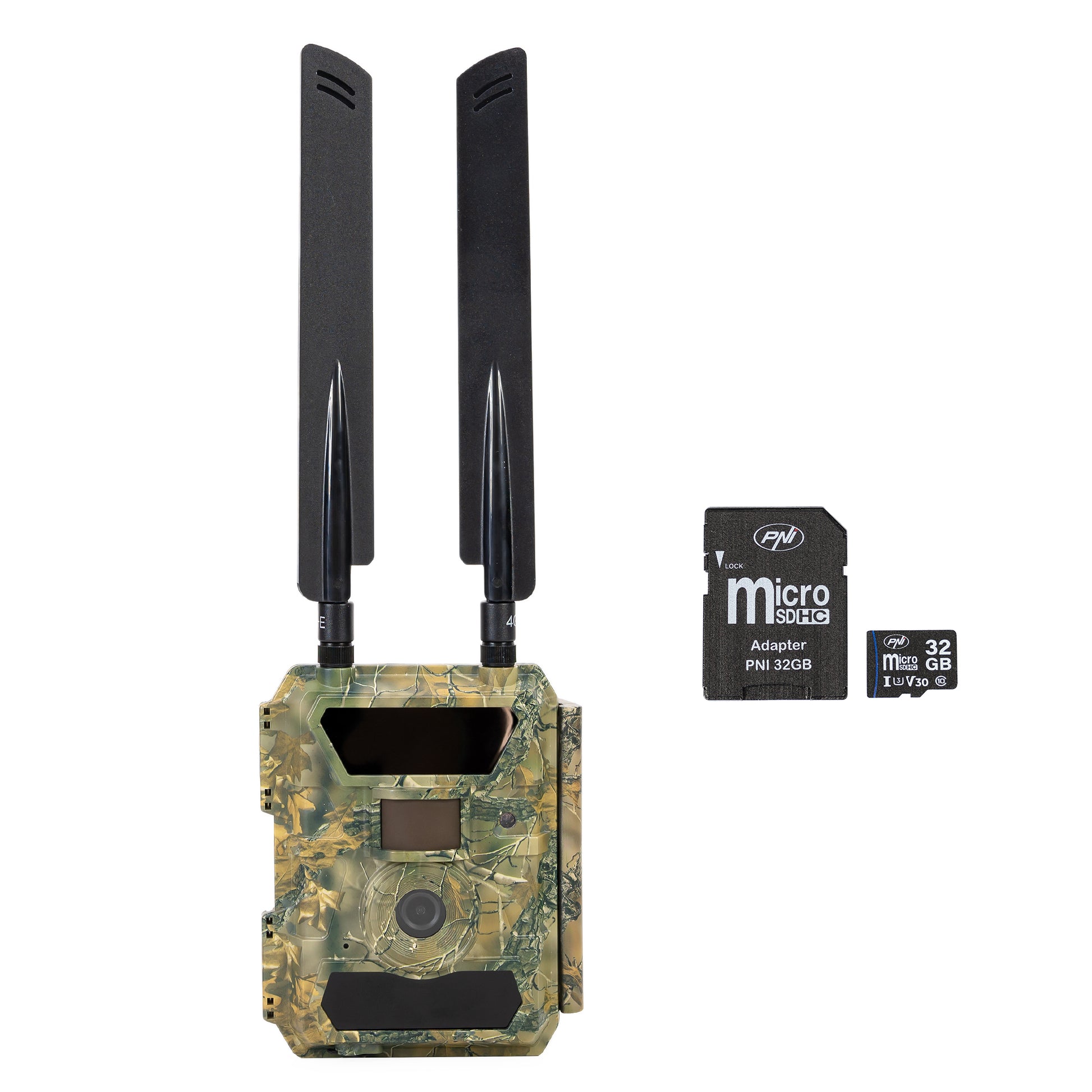 Pachet Camera vanatoare PNI Hunting 400C PRO 24MP cu Internet 4G LTE, GPS + Card de memorie MicroSD PNI 32GB cu adaptor SD