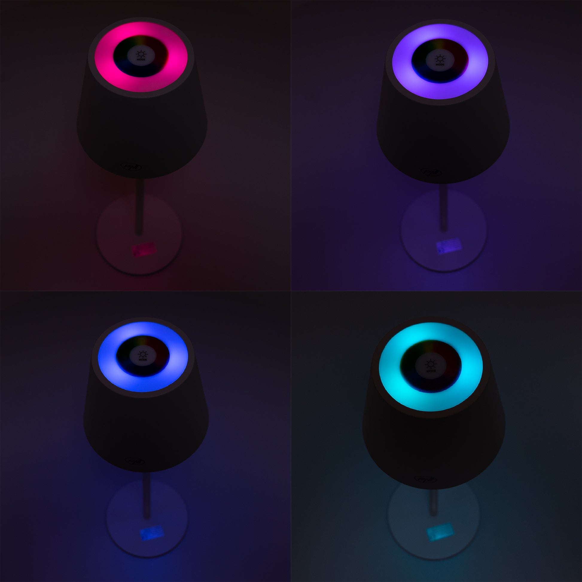 Lampa de masa PNI LT05W cu LED 3W, acumulator 1800 mAh, incarcare prin USB-C, 200 lumeni, lumina alba + RGB, buton tactil, dimabil, culoare alb
