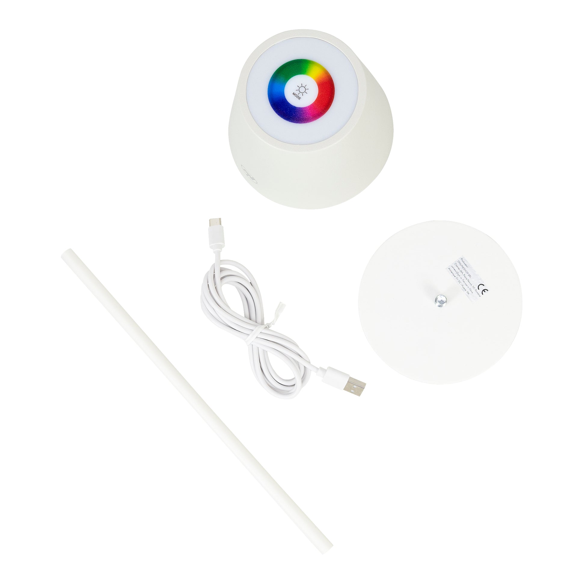 Lampa de masa PNI LT05W cu LED 3W, acumulator 1800 mAh, incarcare prin USB-C, 200 lumeni, lumina alba + RGB, buton tactil, dimabil, culoare alb