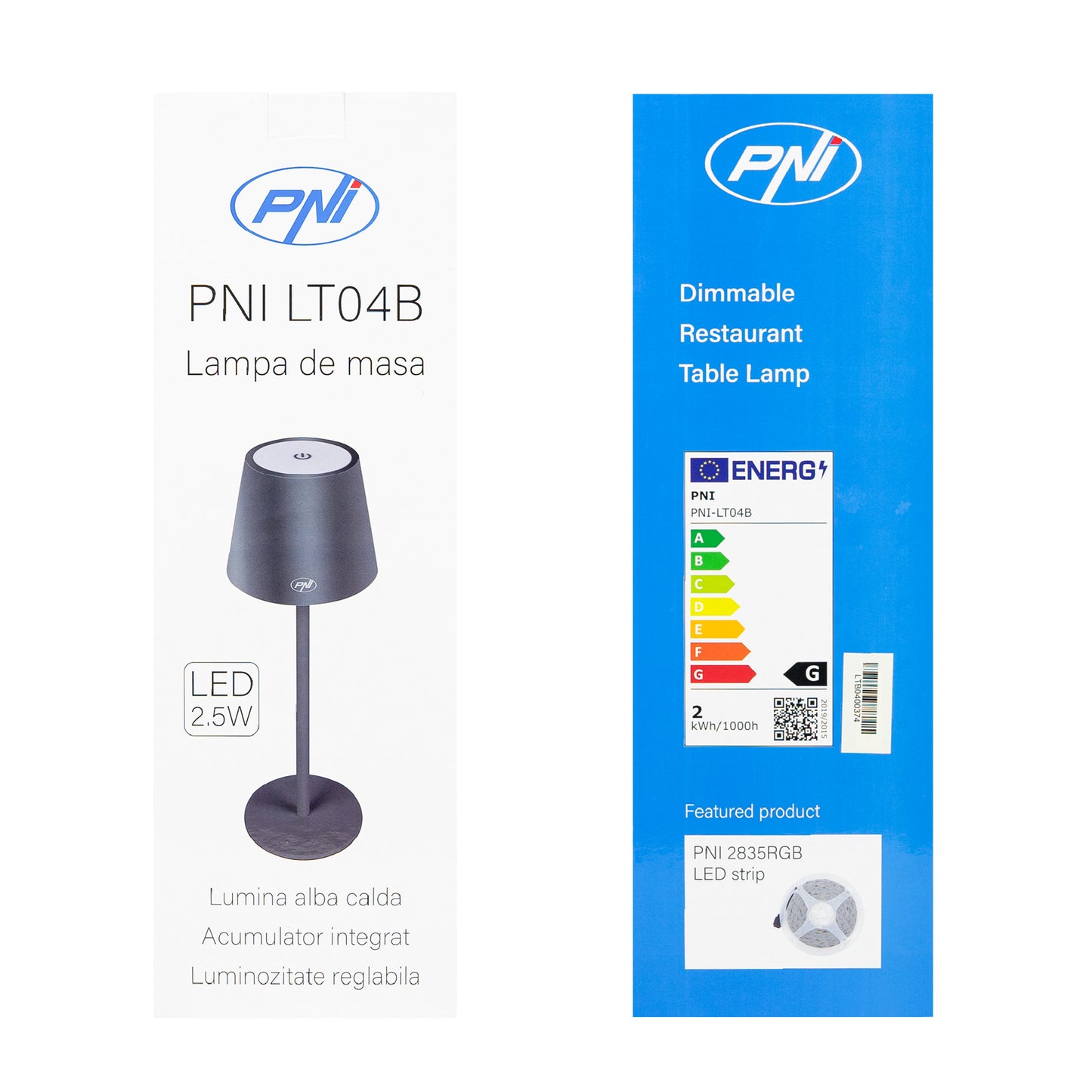 Lampa de restaurant PNI LT04B cu LED 2.5W, acumulator 1200 mAh, incarcare prin USB-C, 150 lumeni, lumina alba calda 3000K, buton tactil, dimabil, culoare Negru