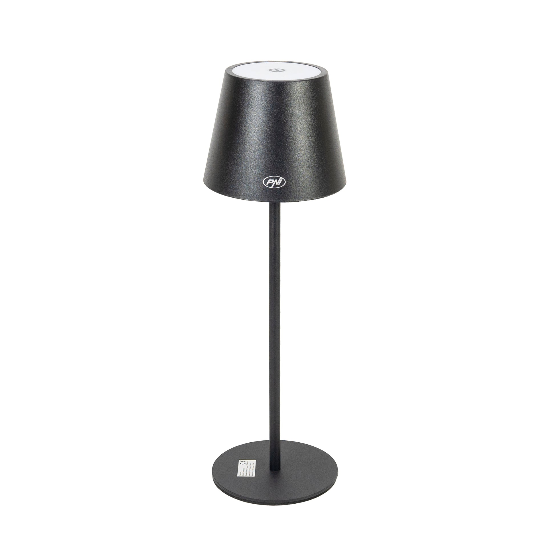 Lampa de restaurant PNI LT04B cu LED 2.5W, acumulator 1200 mAh, incarcare prin USB-C, 150 lumeni, lumina alba calda 3000K, buton tactil, dimabil, culoare Negru
