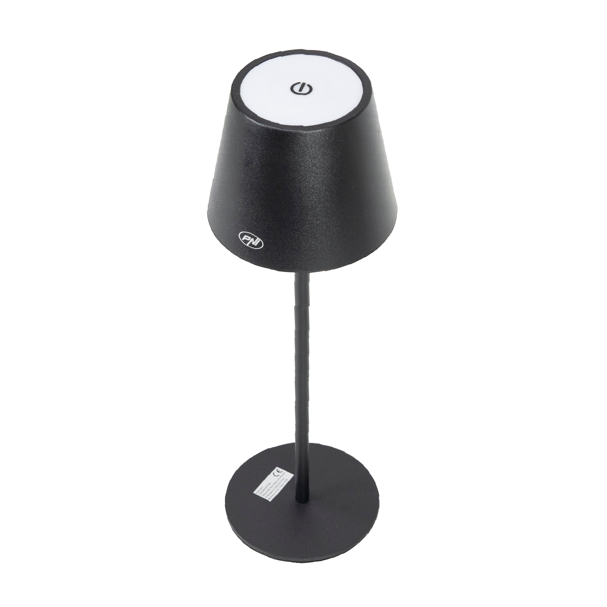 Lampa de restaurant PNI LT04B cu LED 2.5W, acumulator 1200 mAh, incarcare prin USB-C, 150 lumeni, lumina alba calda 3000K, buton tactil, dimabil, culoare Negru