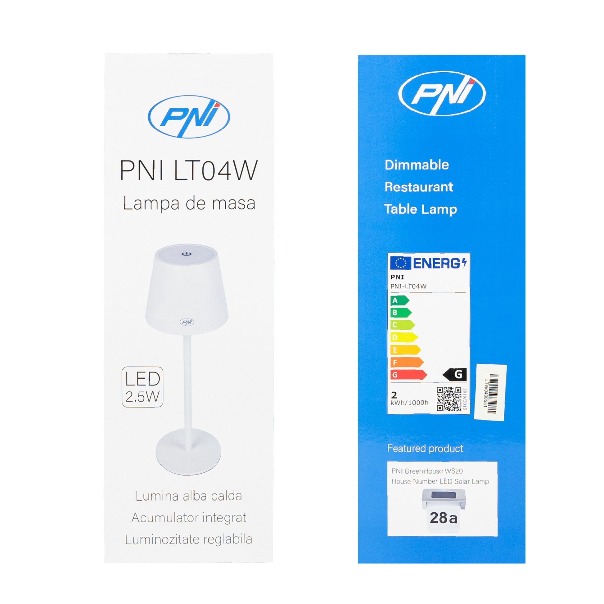 Lampa de masa PNI LT04W cu LED 2.5W, acumulator 1200 mAh, incarcare prin USB-C, 150 lumeni, lumina alba calda 3000K, buton tactil, dimabil, culoare Alb