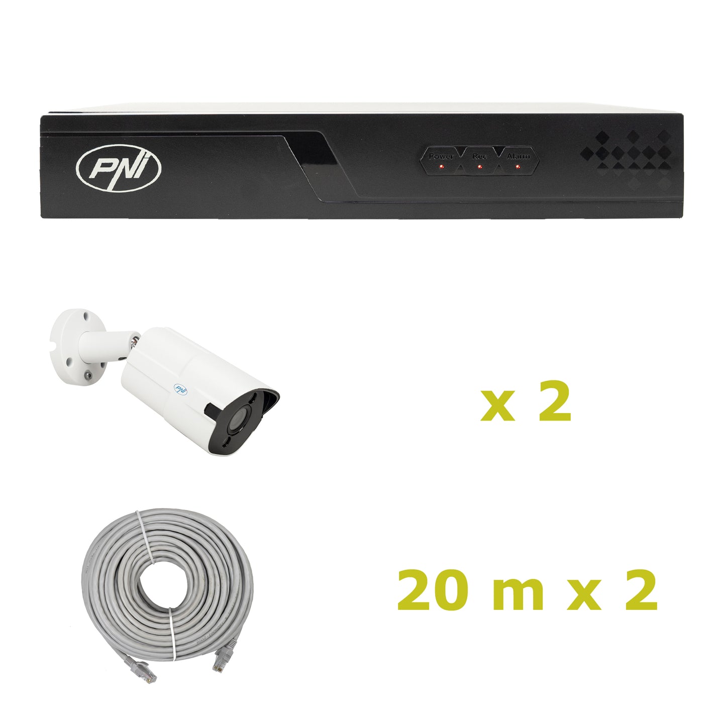 Pachet supraveghere video NVR POE PNI House IP710J, 2 camere PNI IP818J 8MP si 2 cabluri UTP CAT6 20 metri incluse