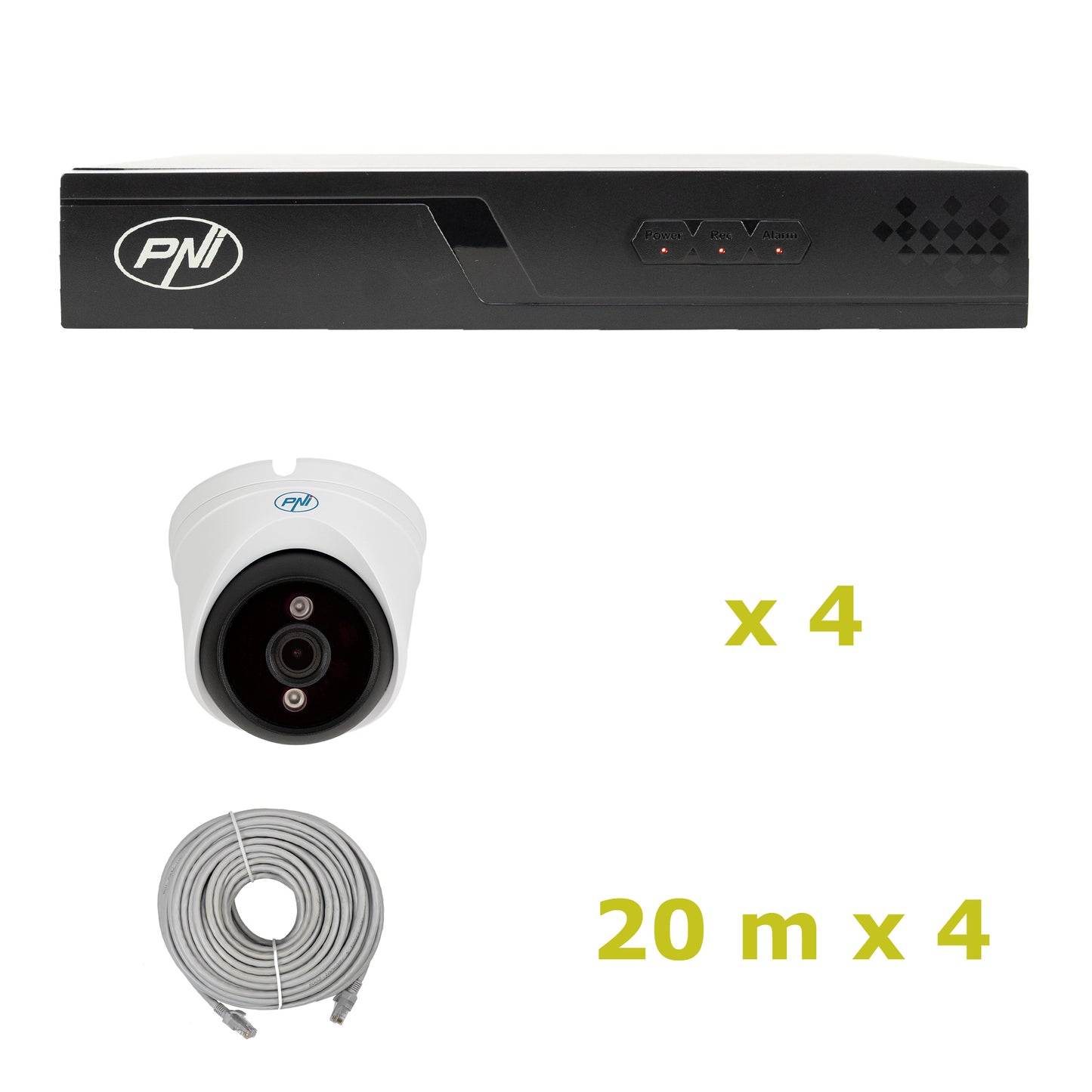 Pachet supraveghere video NVR POE PNI House IP710J, 4 camere PNI IP808J 8MP si 4 cabluri UTP CAT6 20 metri incluse