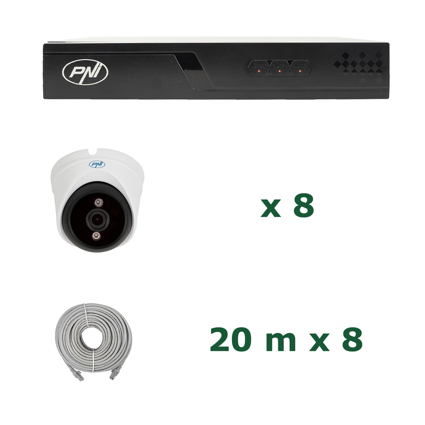 Pachet supraveghere video NVR POE PNI House IP716J, 8 camere PNI IP808J 8MP si 8 cabluri UTP CAT6 20 metri incluse