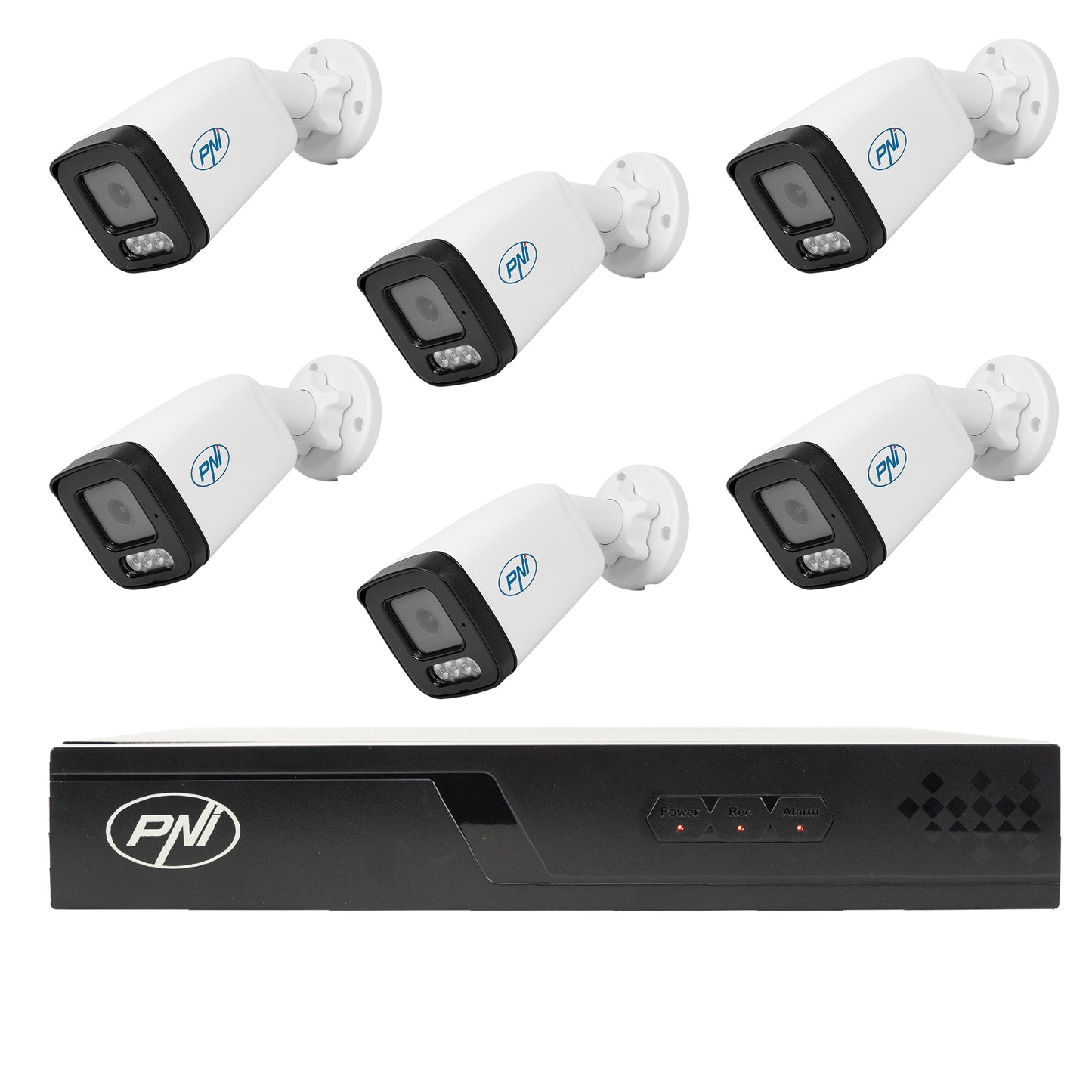 Pachet supraveghere video NVR POE PNI House IP716J, 6 camere PNI IP515J, bullet 5MP, 2.8mm si 6 cabluri UTP CAT6 20 metri incluse