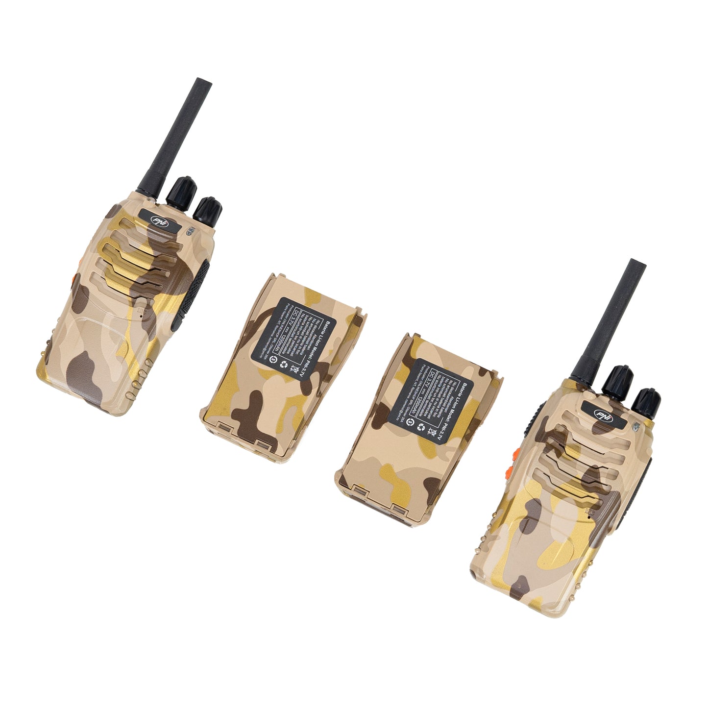 Statie radio portabila PNI PMR R40 Camo, set cu 2 buc, 0.5W, 16 canale programabile, 16 PMR si tonuri 50 CTCSS si 104 DCS, ASQ, TOT, monitor, programabila, acumulatori 1200mAh, incarcatoare si casti incluse