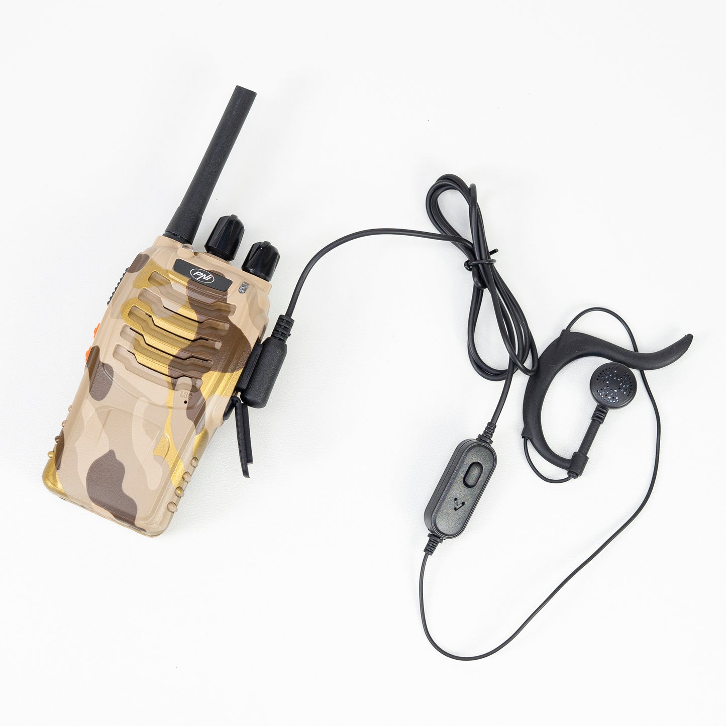 Statie radio portabila PNI PMR R40 Camo, set cu 2 buc, 0.5W, 16 canale programabile, 16 PMR si tonuri 50 CTCSS si 104 DCS, ASQ, TOT, monitor, programabila, acumulatori 1200mAh, incarcatoare si casti incluse