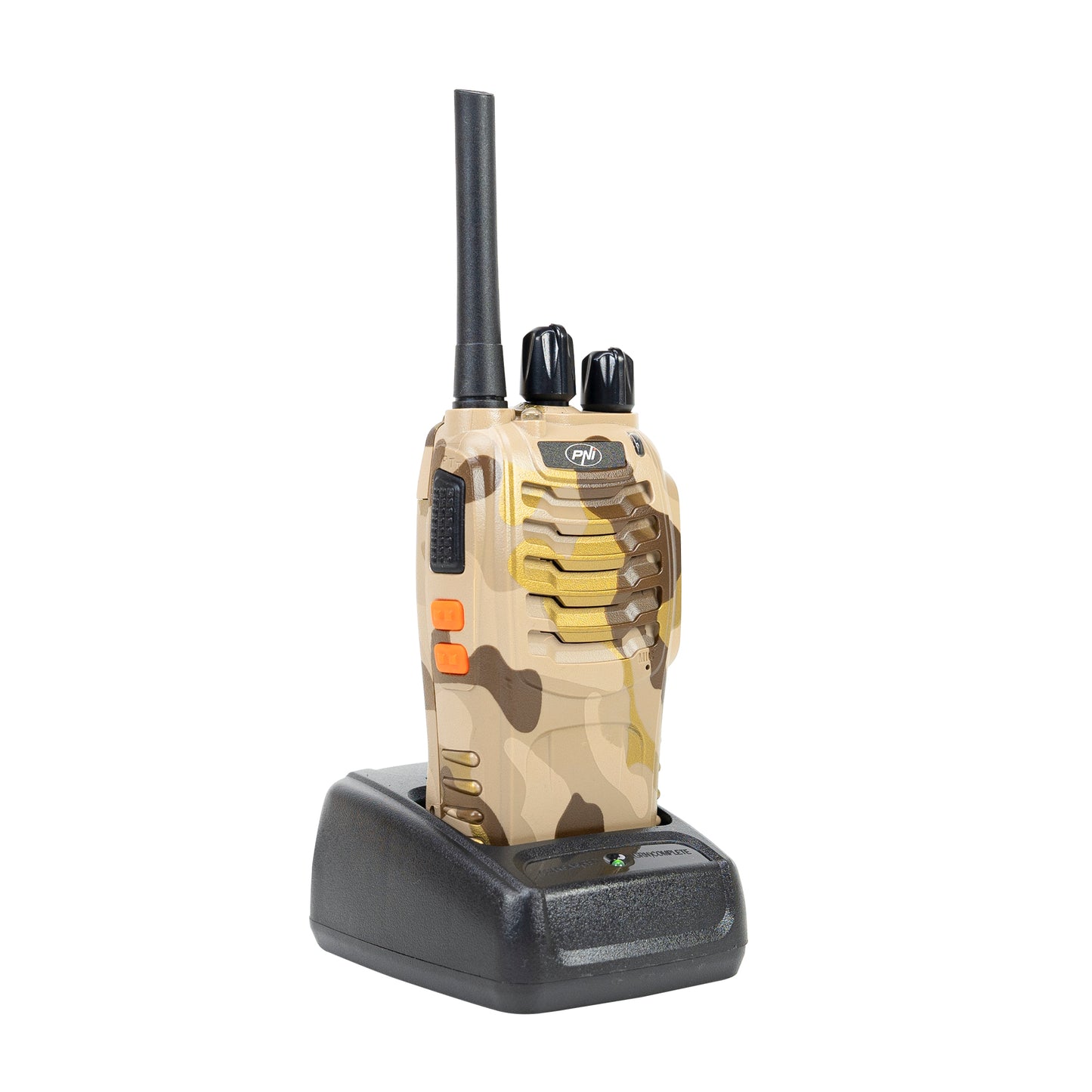 Statie radio portabila PNI PMR R40 Camo, set cu 2 buc, 0.5W, 16 canale programabile, 16 PMR si tonuri 50 CTCSS si 104 DCS, ASQ, TOT, monitor, programabila, acumulatori 1200mAh, incarcatoare si casti incluse