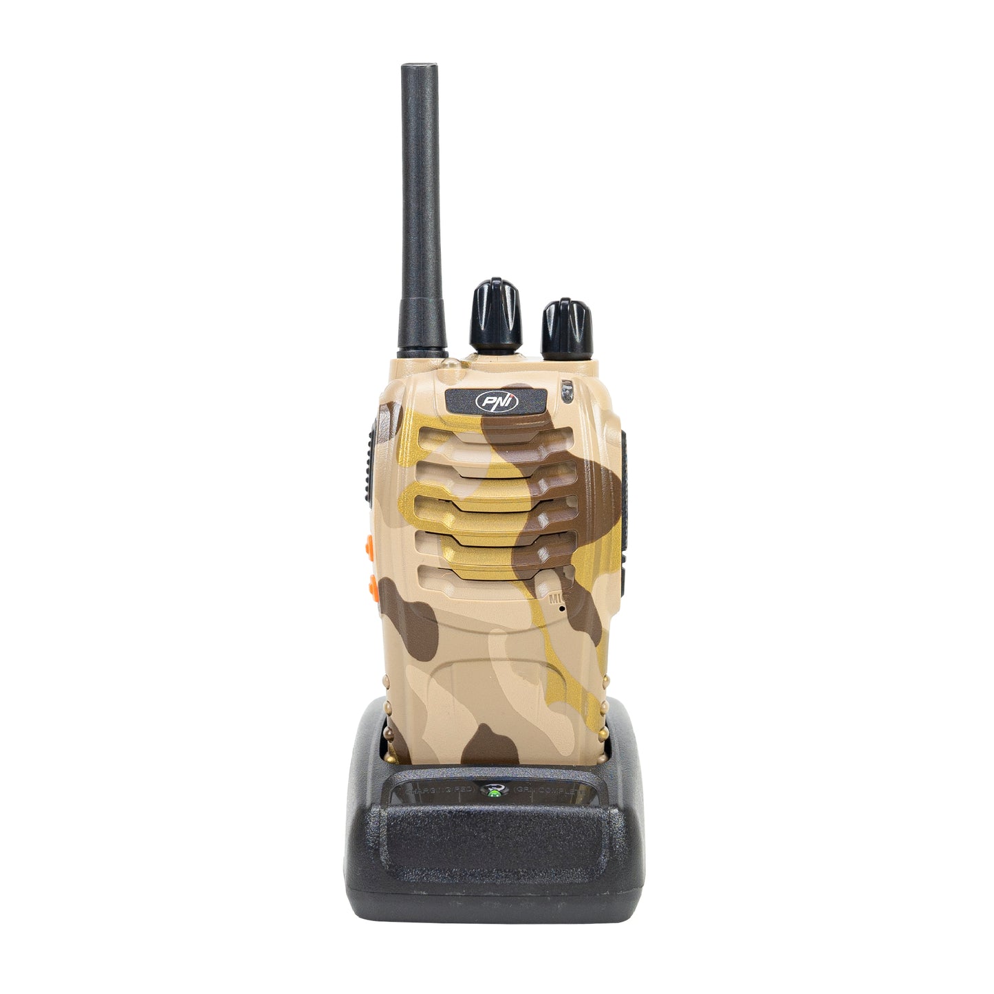 Statie radio portabila PNI PMR R40 Camo, set cu 2 buc, 0.5W, 16 canale programabile, 16 PMR si tonuri 50 CTCSS si 104 DCS, ASQ, TOT, monitor, programabila, acumulatori 1200mAh, incarcatoare si casti incluse