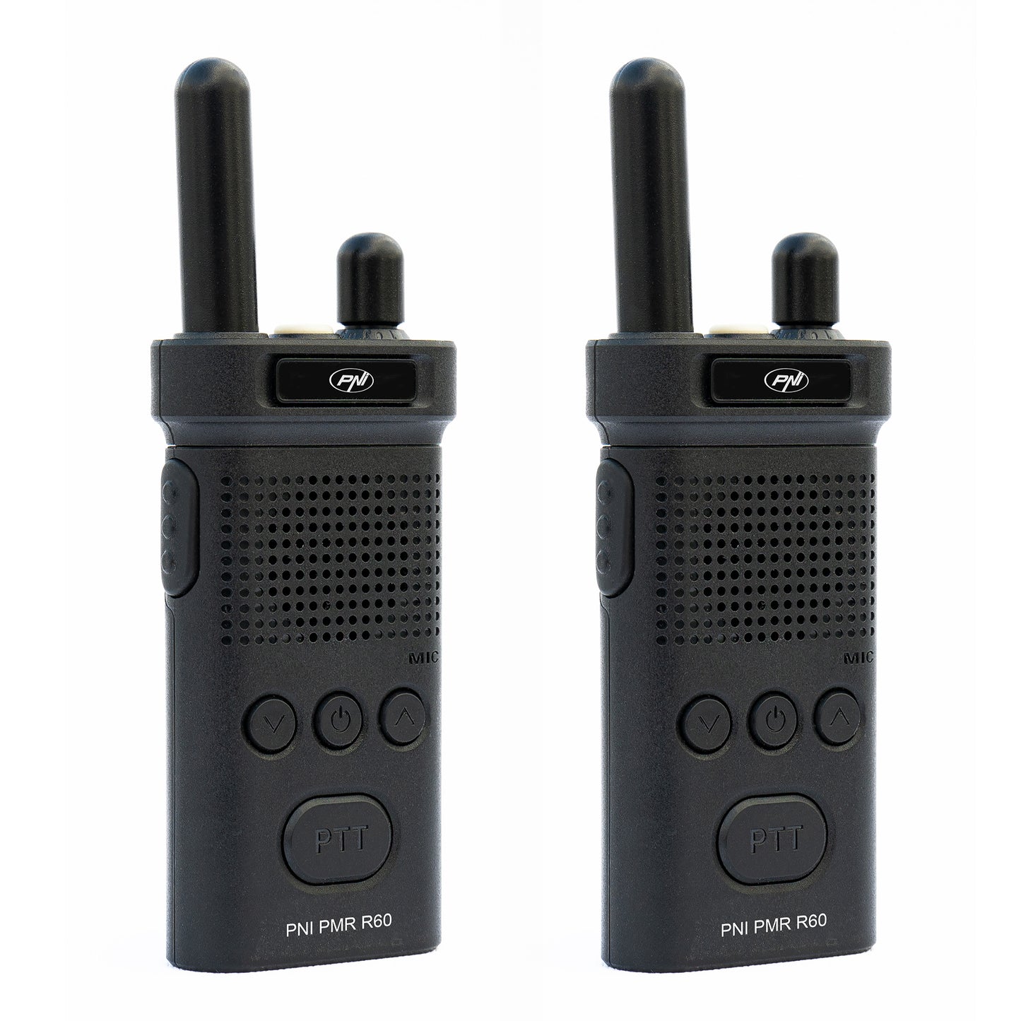 Kit 2 statii radio portabile PNI PMR R60 446MHz, 0.5W, 16 canale programabile, 16 PMR si tonuri 50 CTCSS si 104 DCS, Scan, blocare taste, SOS, Monitor, acumulator 1200mAh