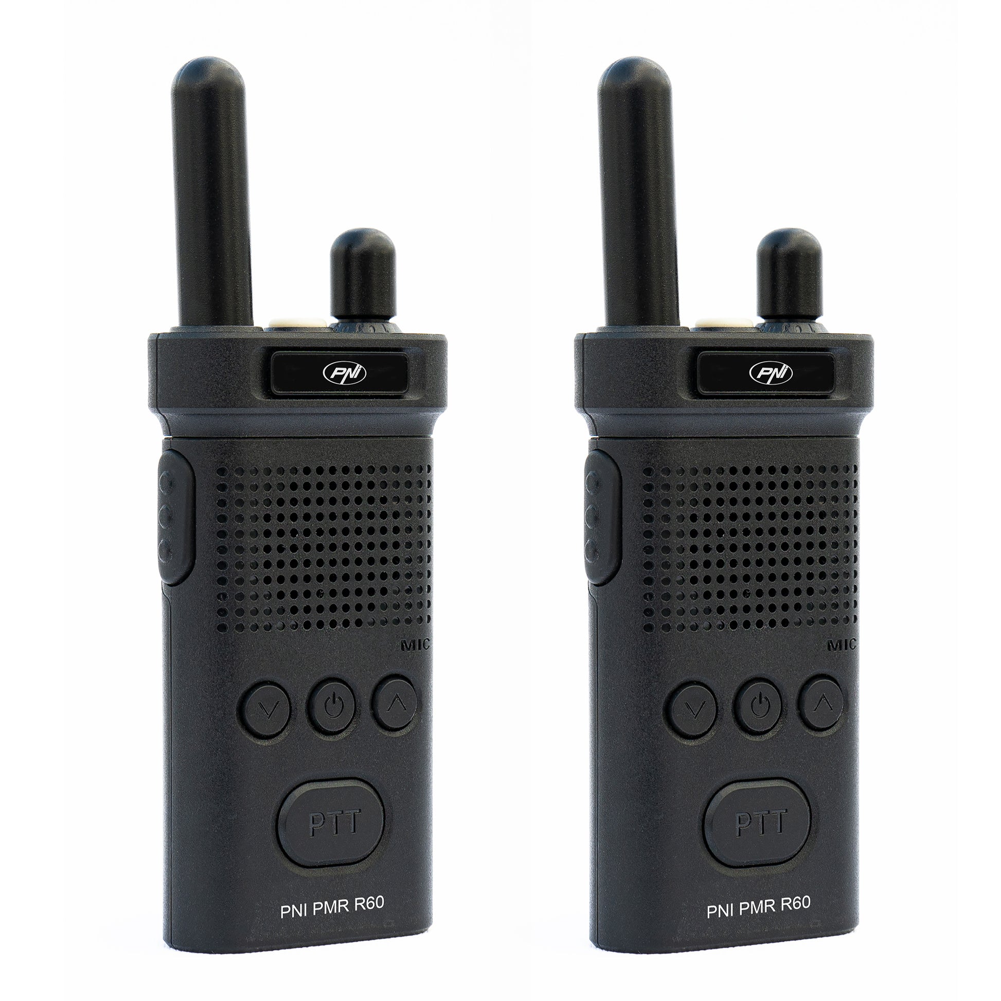 Kit 2 statii radio portabile PNI PMR R60 446MHz, 0.5W, 16 canale programabile, 16 PMR si tonuri 50 CTCSS si 104 DCS, Scan, blocare taste, SOS, Monitor, acumulator 1200mAh