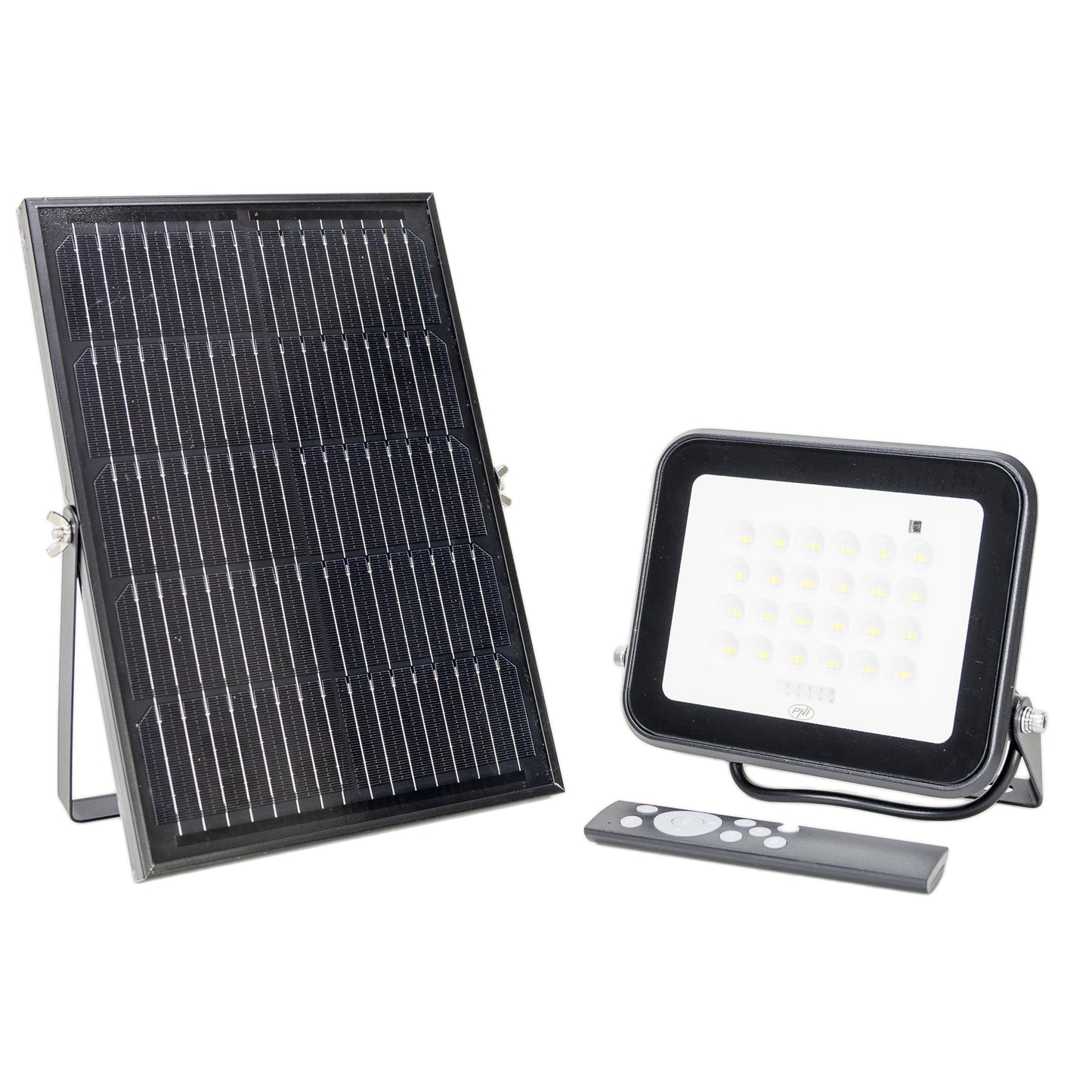 Reflector LED PNI GreenHouse WS100 100W cu panou solar, acumulator 10000mAh, telecomanda, timing si luminozitate reglabila, 6500 K, IP65