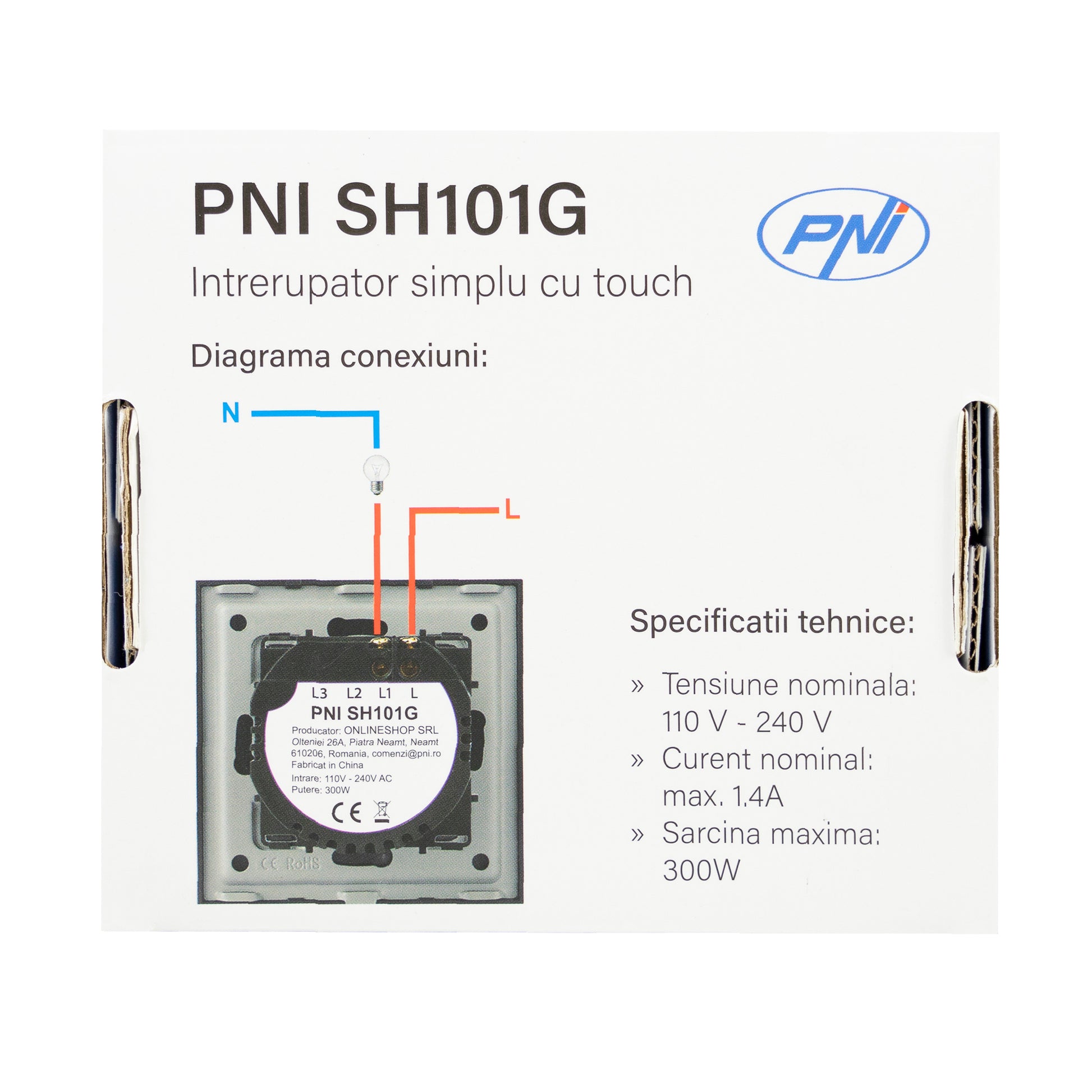 Intrerupator simplu cu touch PNI SH101G din sticla, Gold cu LED indicator culoare auriu