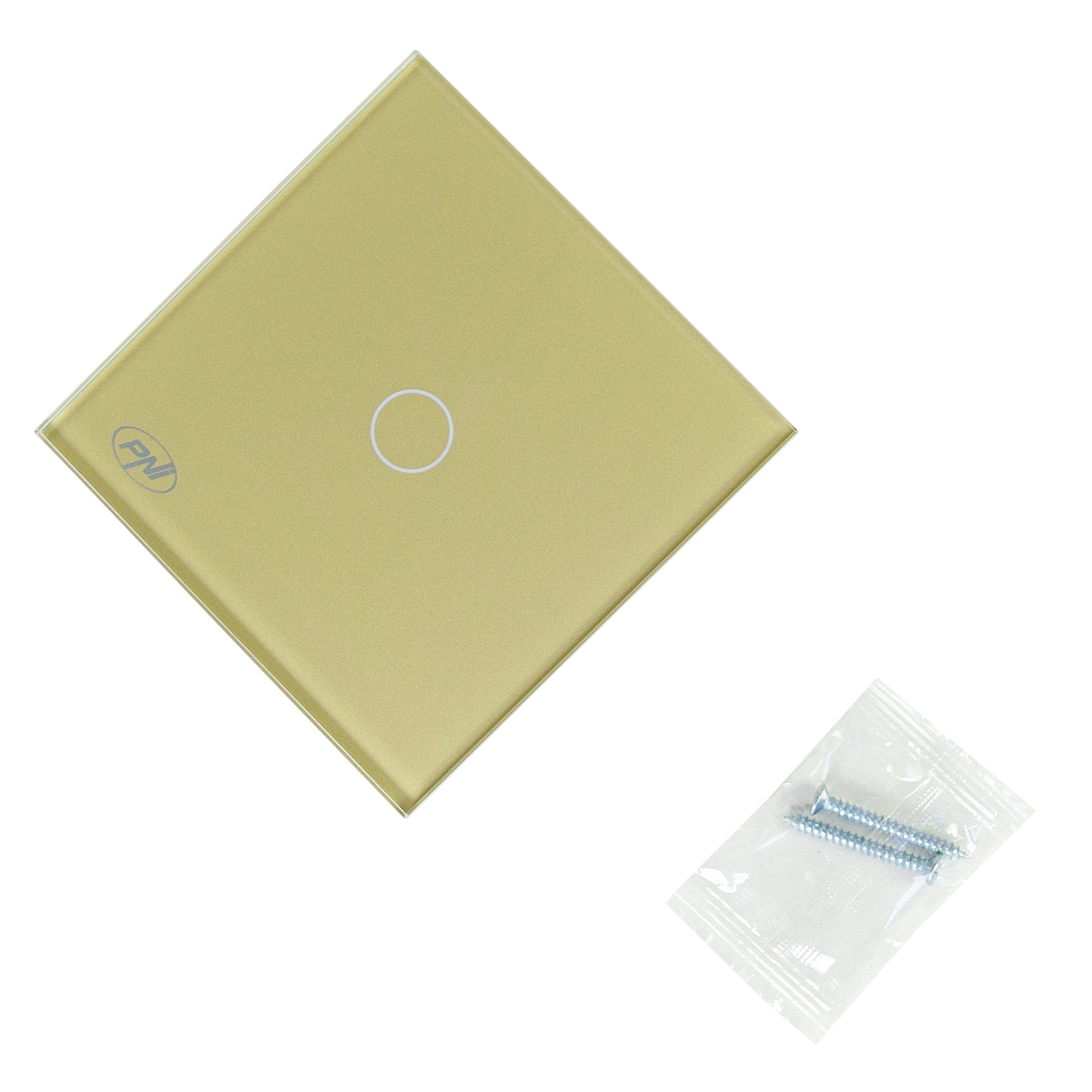 Intrerupator simplu cu touch PNI SH101G din sticla, Gold cu LED indicator culoare auriu