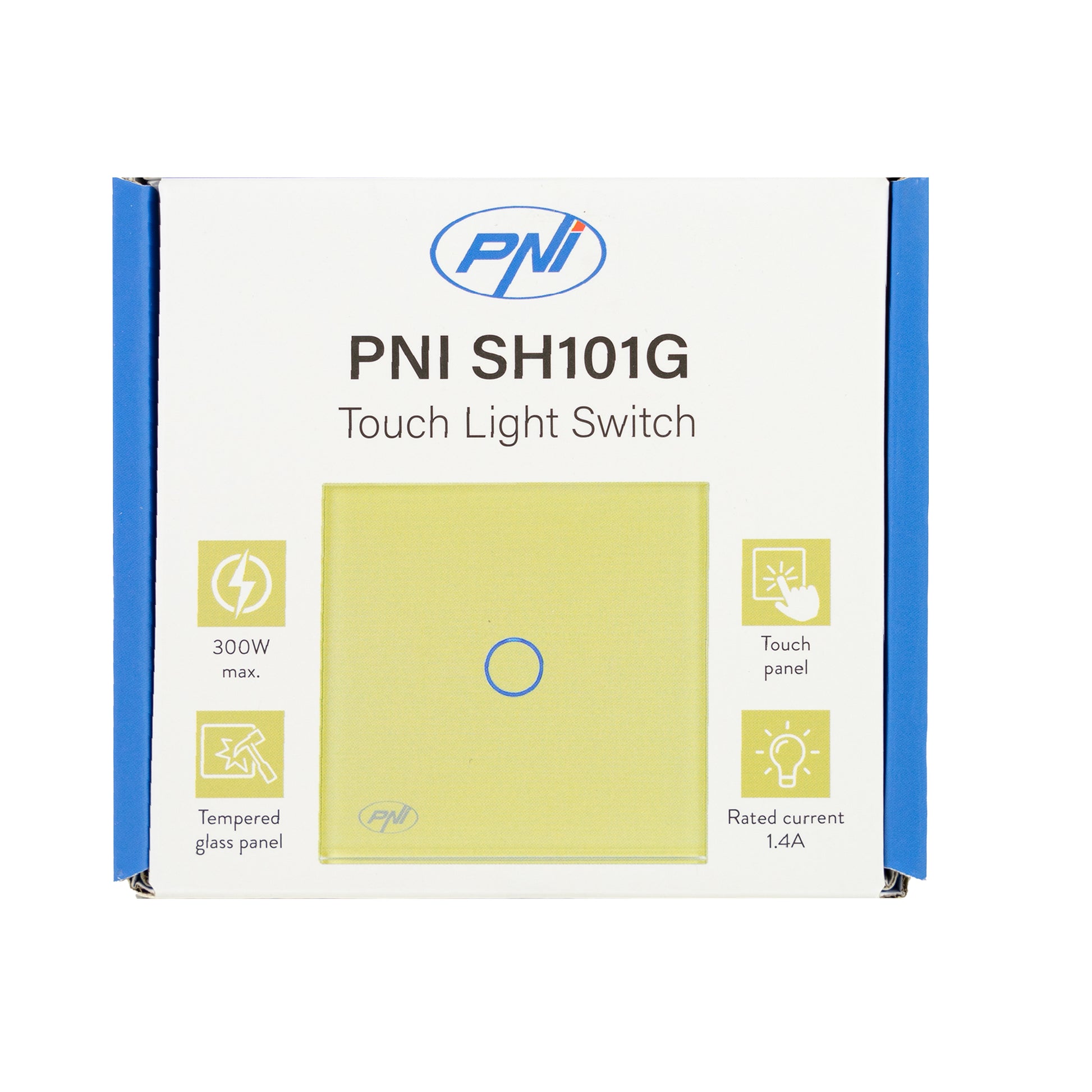 Intrerupator simplu cu touch PNI SH101G din sticla, Gold cu LED indicator culoare auriu