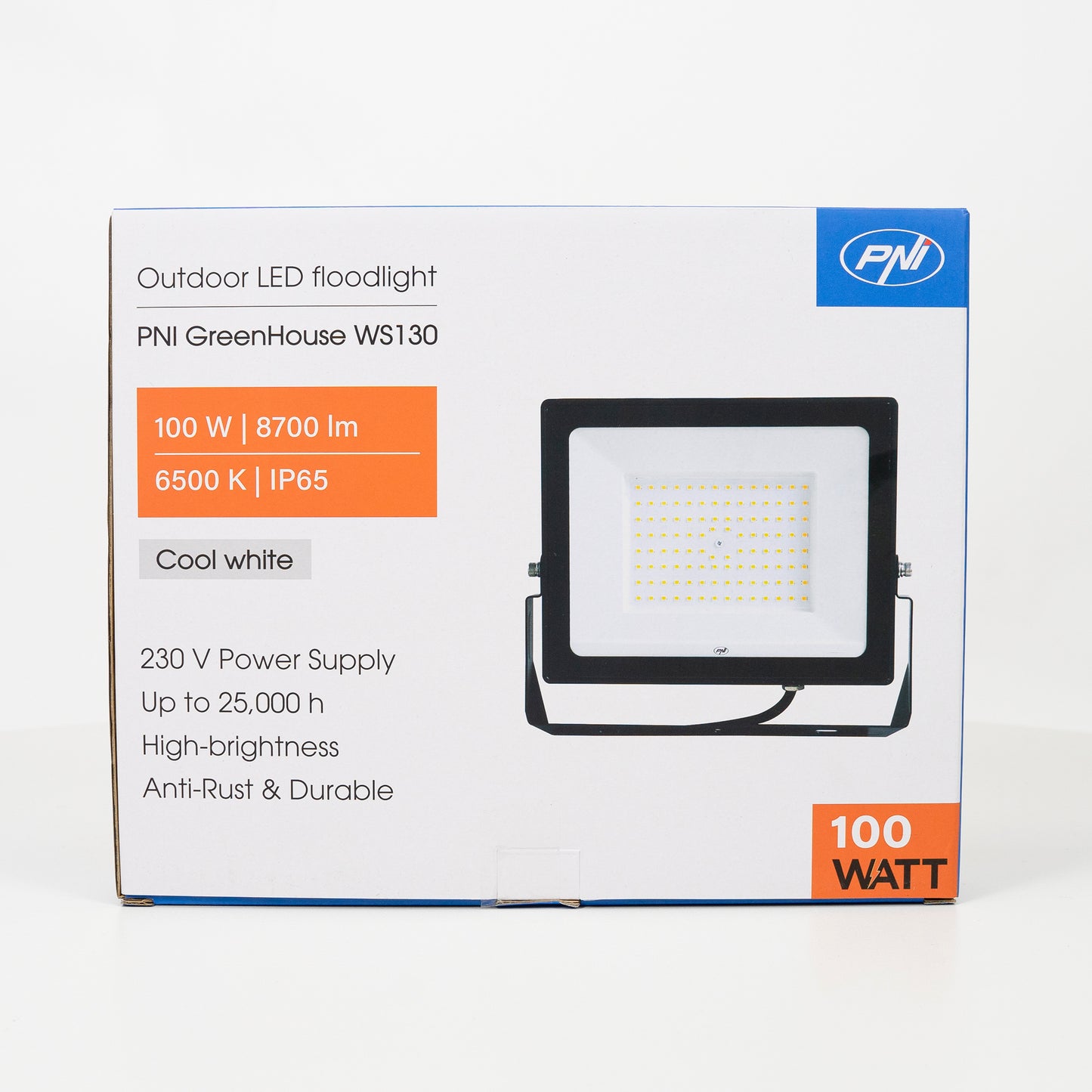 Reflector LED PNI GreenHouse WS130 100 W, alimentare 230 V, 8700 lm, 6500 K, IP65