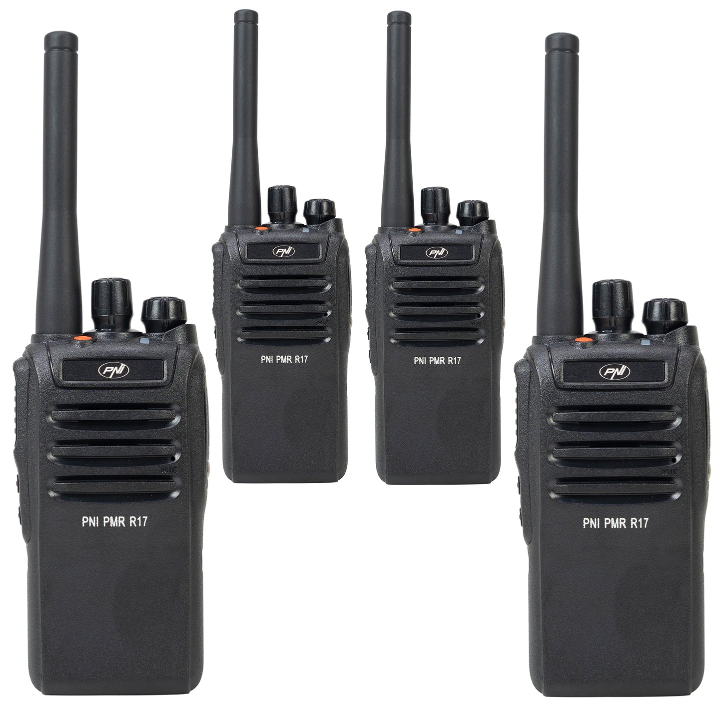 Kit 4 statii radio portabile PNI PMR R17 446MHz, 0.5W, 16 canale PMR si tonuri 50 CTCSS si 104 DCS, programabila, Li-Ion 2200 mAh, IP68