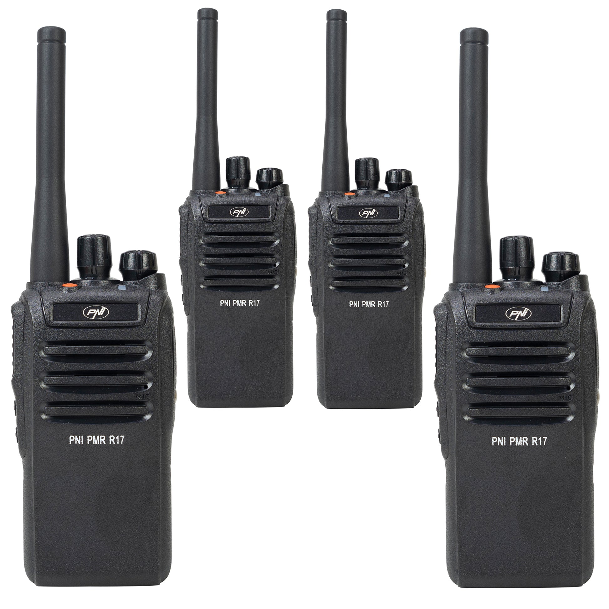 Kit 4 statii radio portabile PNI PMR R17 446MHz, 0.5W, 16 canale PMR si tonuri 50 CTCSS si 104 DCS, programabila, Li-Ion 2200 mAh, IP68