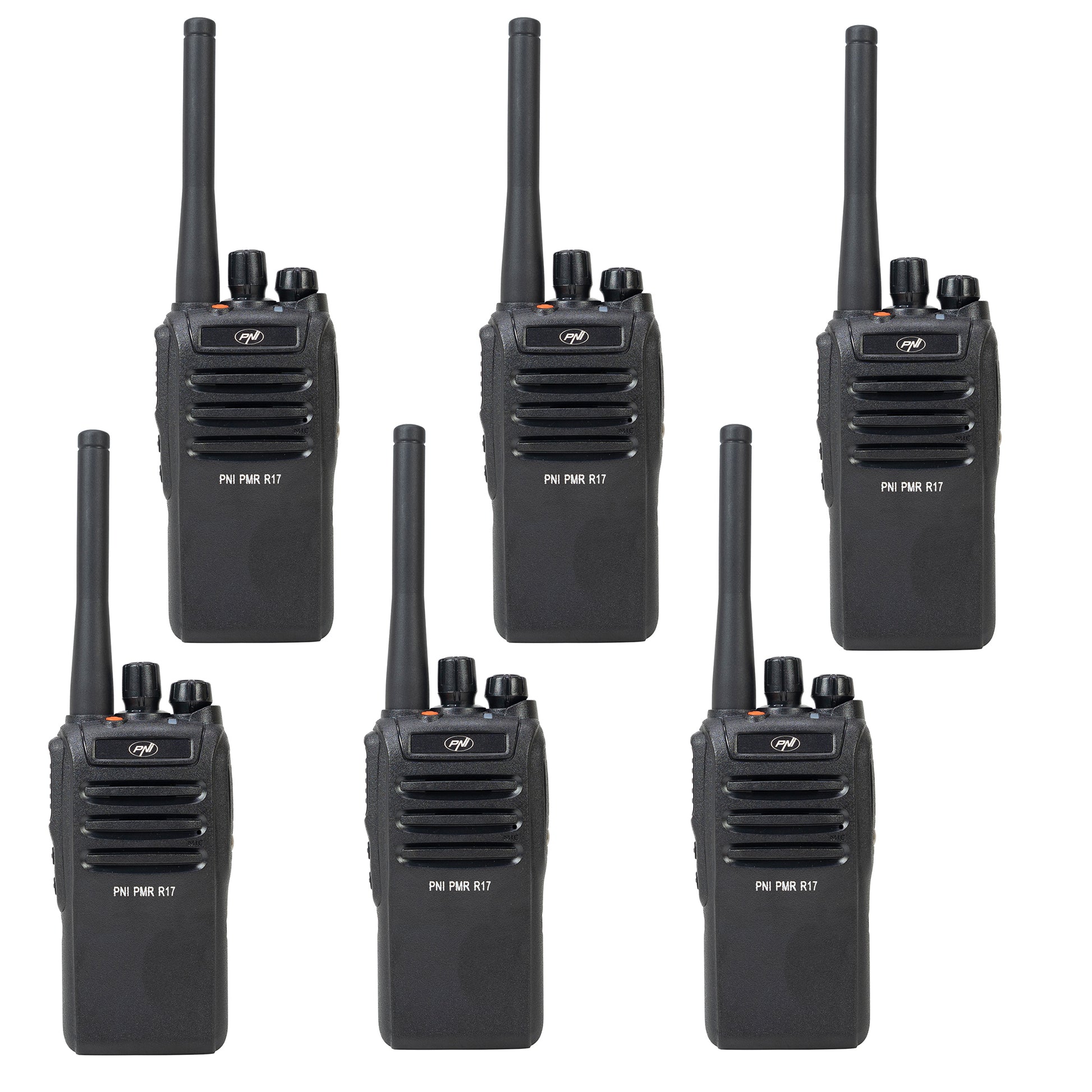 Kit 6 statii radio portabile PNI PMR R17 446MHz, 0.5W, 16 canale PMR si tonuri 50 CTCSS si 104 DCS, programabila, Li-Ion 2200 mAh, IP68