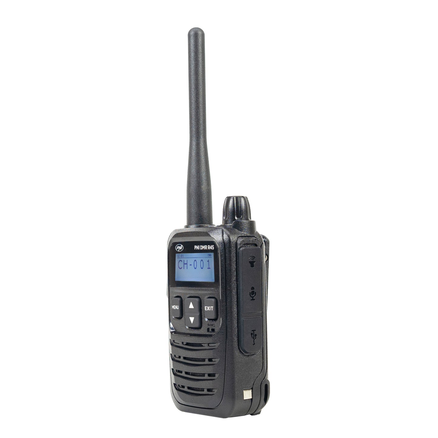 Kit 4 statii radio portabile PNI DMR R45, digital si analogic, 446MHz, 16 canale digitale si 99 canale analogice, functie inregistrare voce, baterie Li-Ion 2000mAh